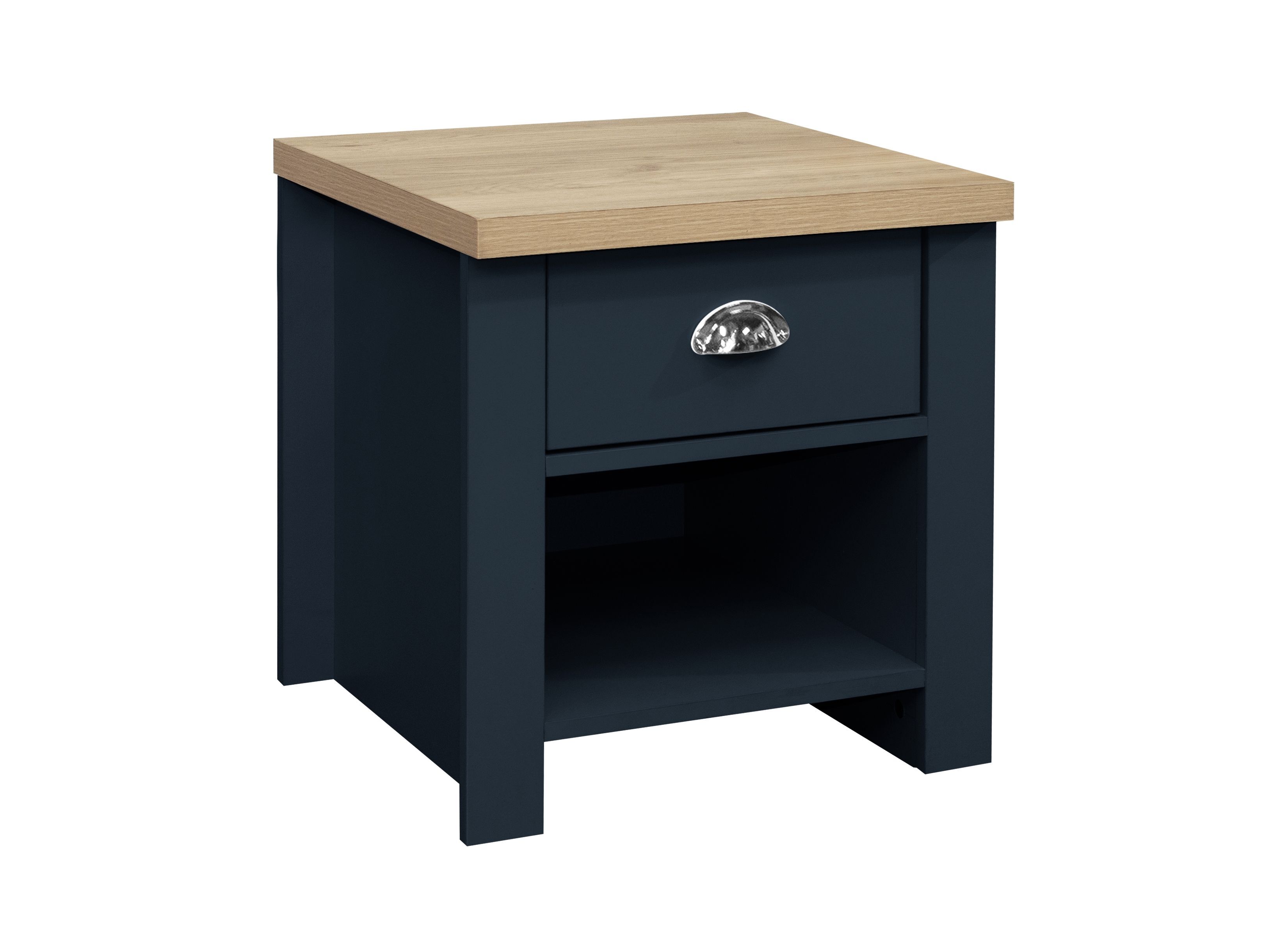 Highgate 1 Drawer Lamp Table Navy Blue & Oak