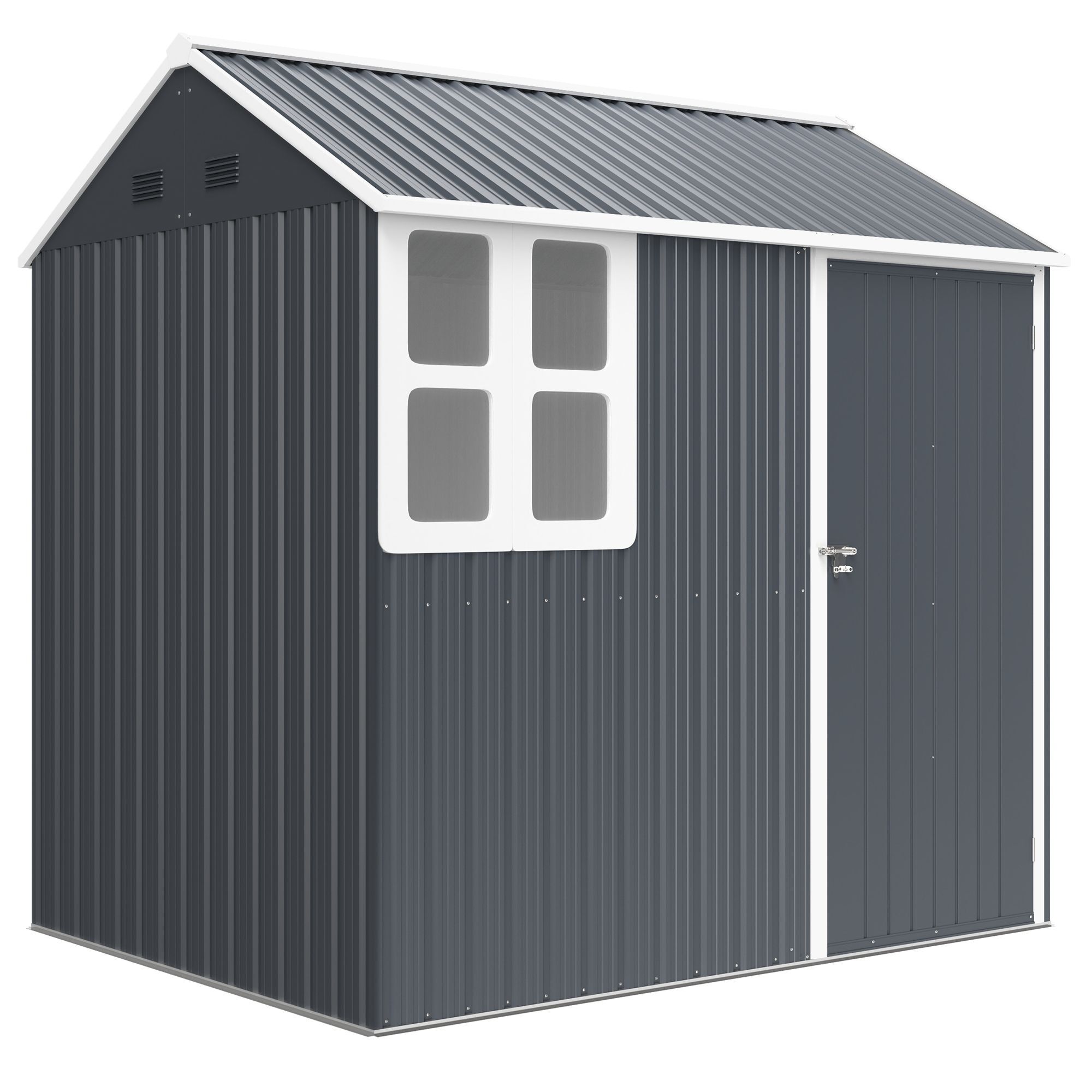 Outsunny 7 X 6ft Galvanised Garden Shed, With Latch - Dark Grey