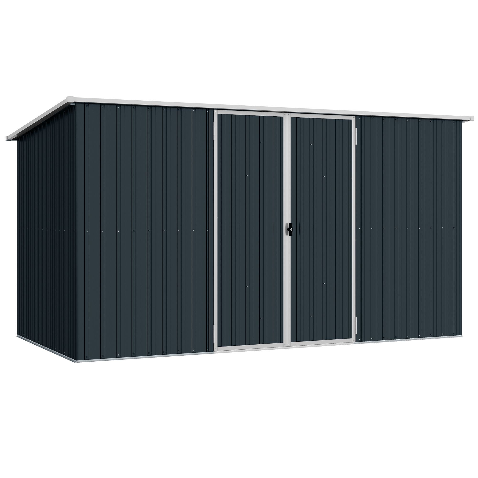 Outsunny 11 X 5.6ft Galvanised Steel Garden Shed, Metal Shed, Garden Storage Shed With Lockable Doors And Gloves For Outdoor Patio, Garden, Grey