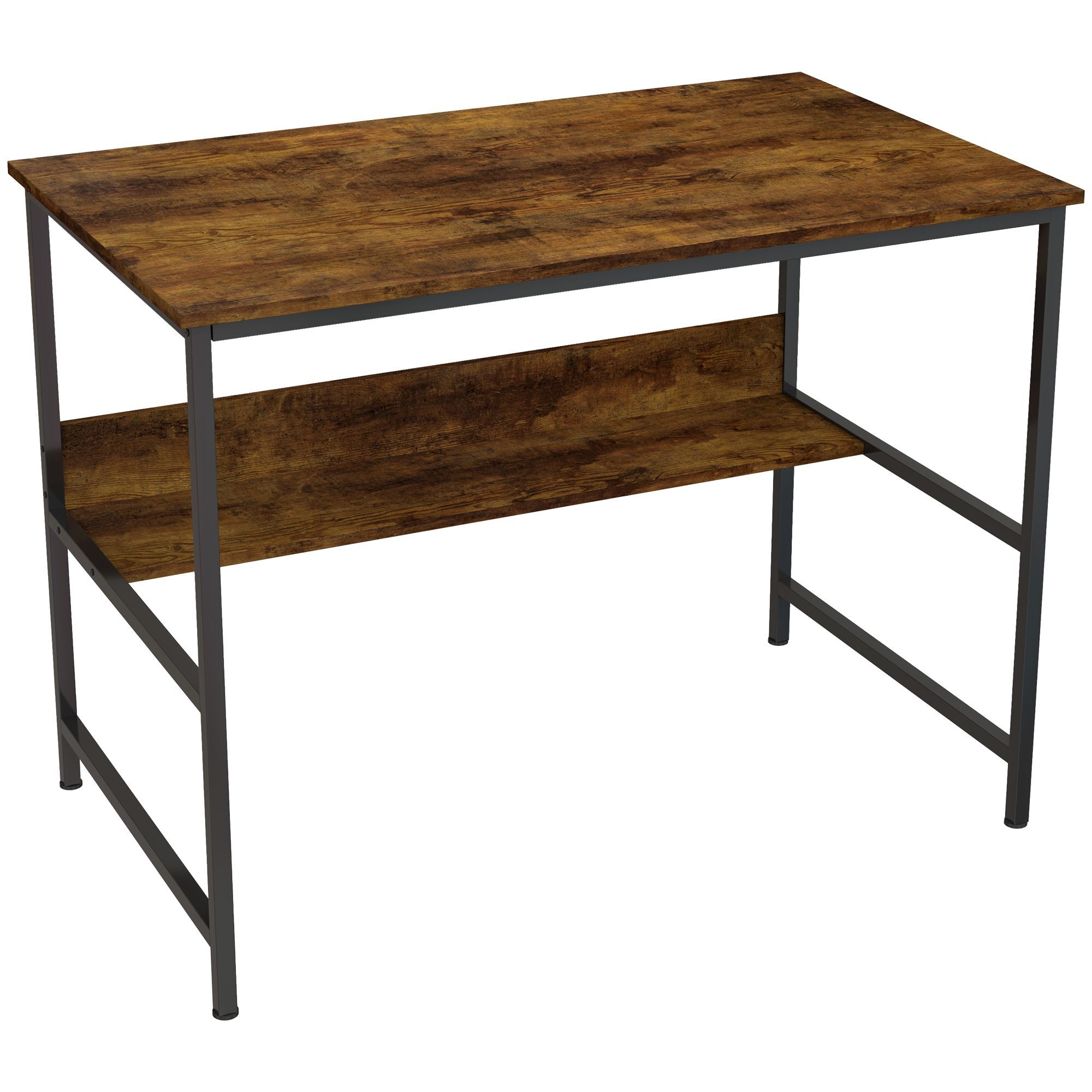 Homcom 2-tier Computer Desk, 100 X 60 Cm, Rustic Brown