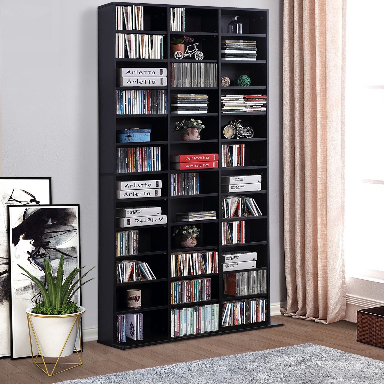 Homcom Cd / Dvd Storage Shelf Storage Unit For 1116 Cds Height-adjustable Compartments 102 X 24 X 195 Cm Black