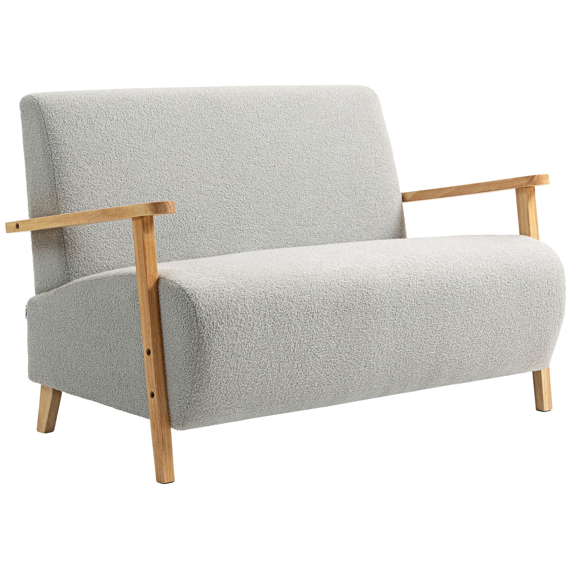 Homcom Small Sherpa Fabric 2 Seater Sofa Settee - Light Grey