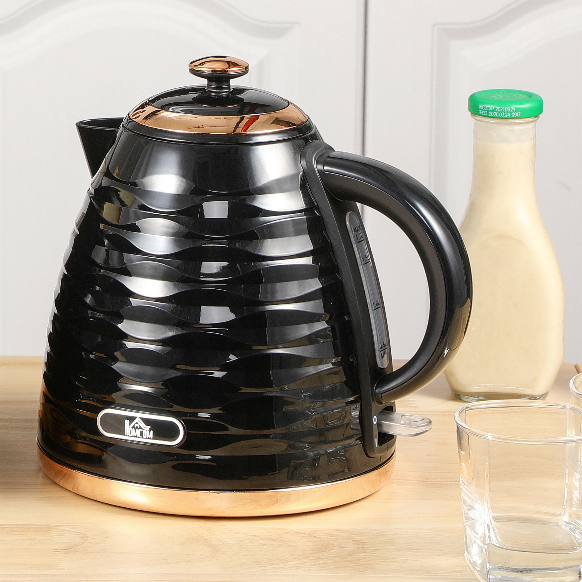 Homcom Electric Kettle, 1.7l, Fast Boil, 3kw Water Kettle With Removable Washable Anti-scale Filter, Auto Shut-off, 360° Swivel, Bpa Free, Black Water Ripple Texture