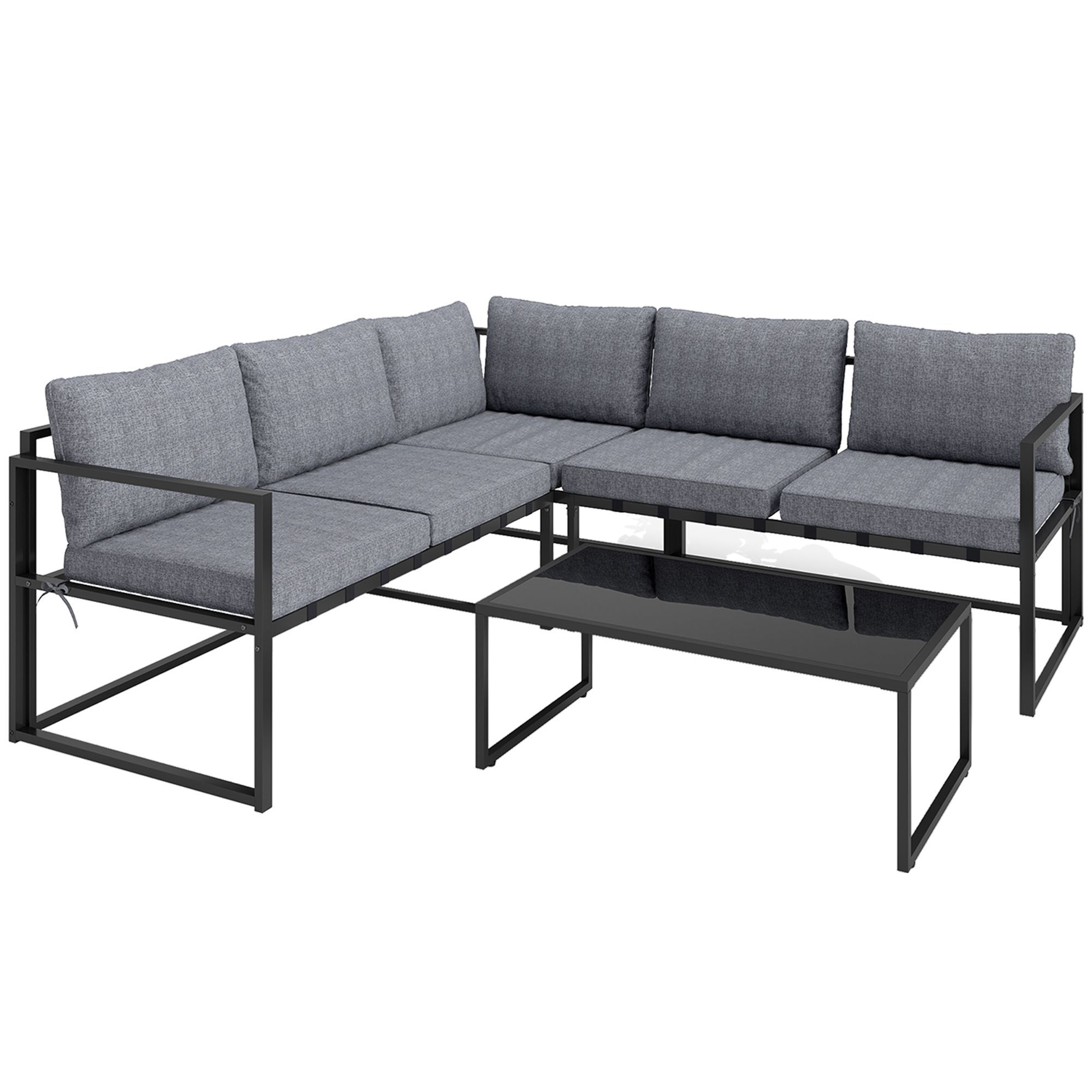 Outsunny Three-piece L Shaped Garden Furniture Set With Cushions - Grey