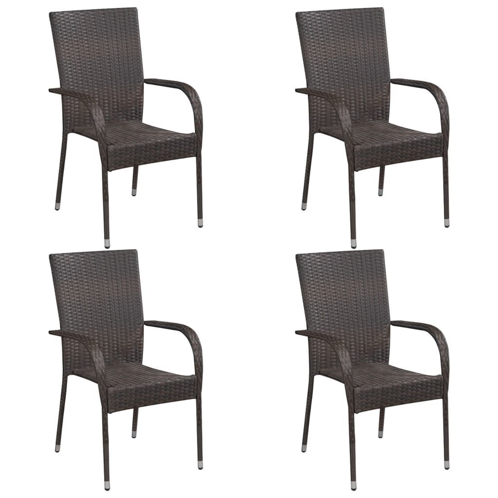 Vidaxl 5 Piece Garden Dining Set Brown Poly Rattan