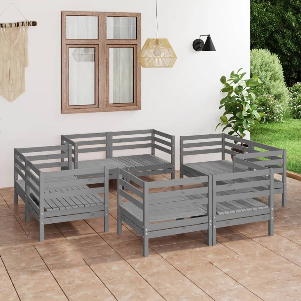 Vidaxl 8 Piece Garden Lounge Set Grey Solid Pinewood