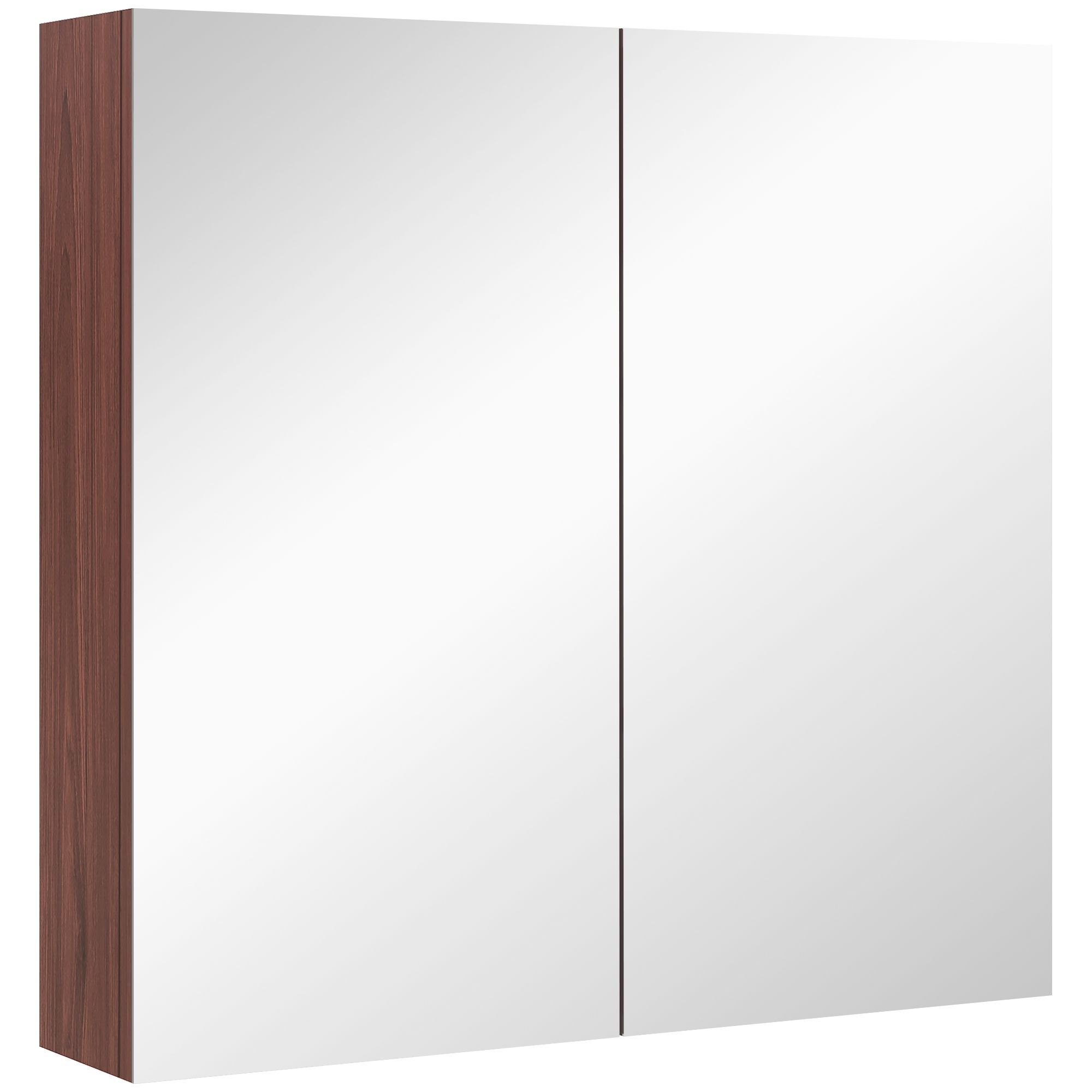 Kleankin Wall Mounted Glass Bathroom Mirror Cabinet Storage Shelf, 63wx60hx13.5t Cm-light Walnut