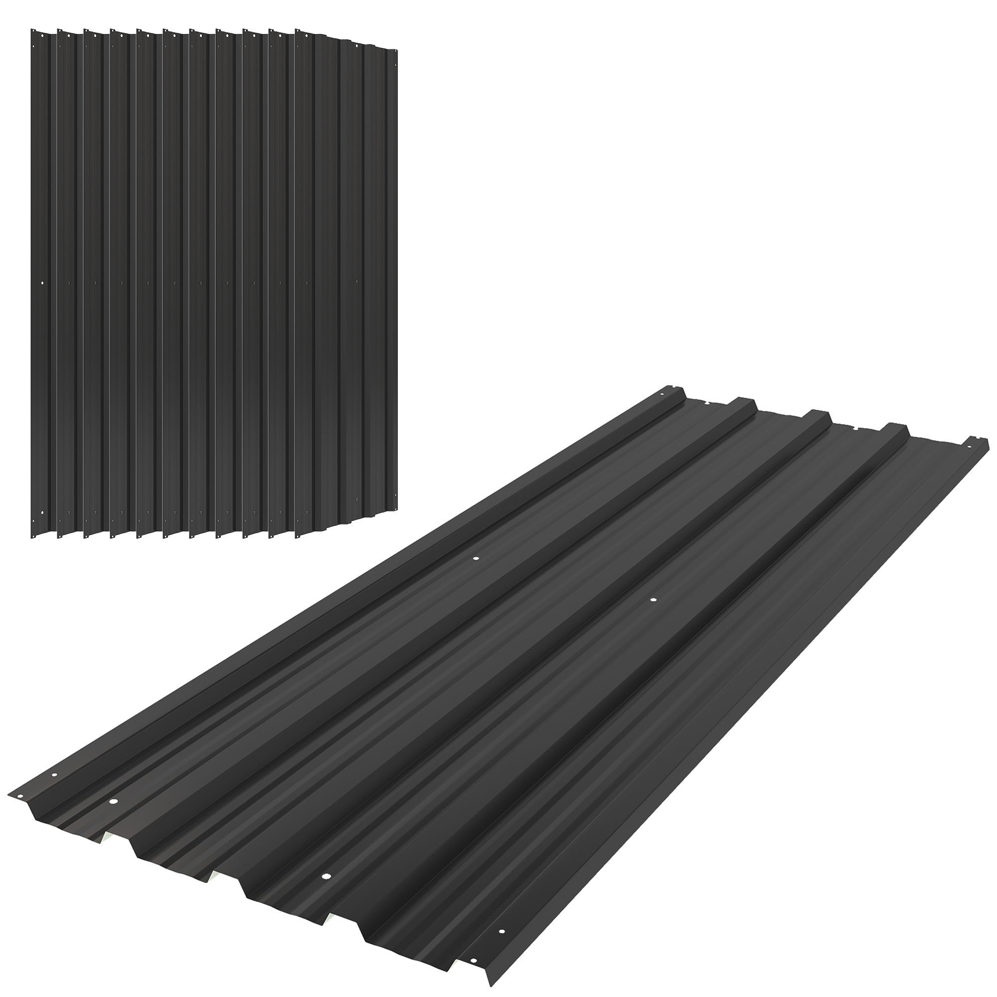 Outsunny Set Of 12 Corrugated Steel Roof Sheet Panels - Black