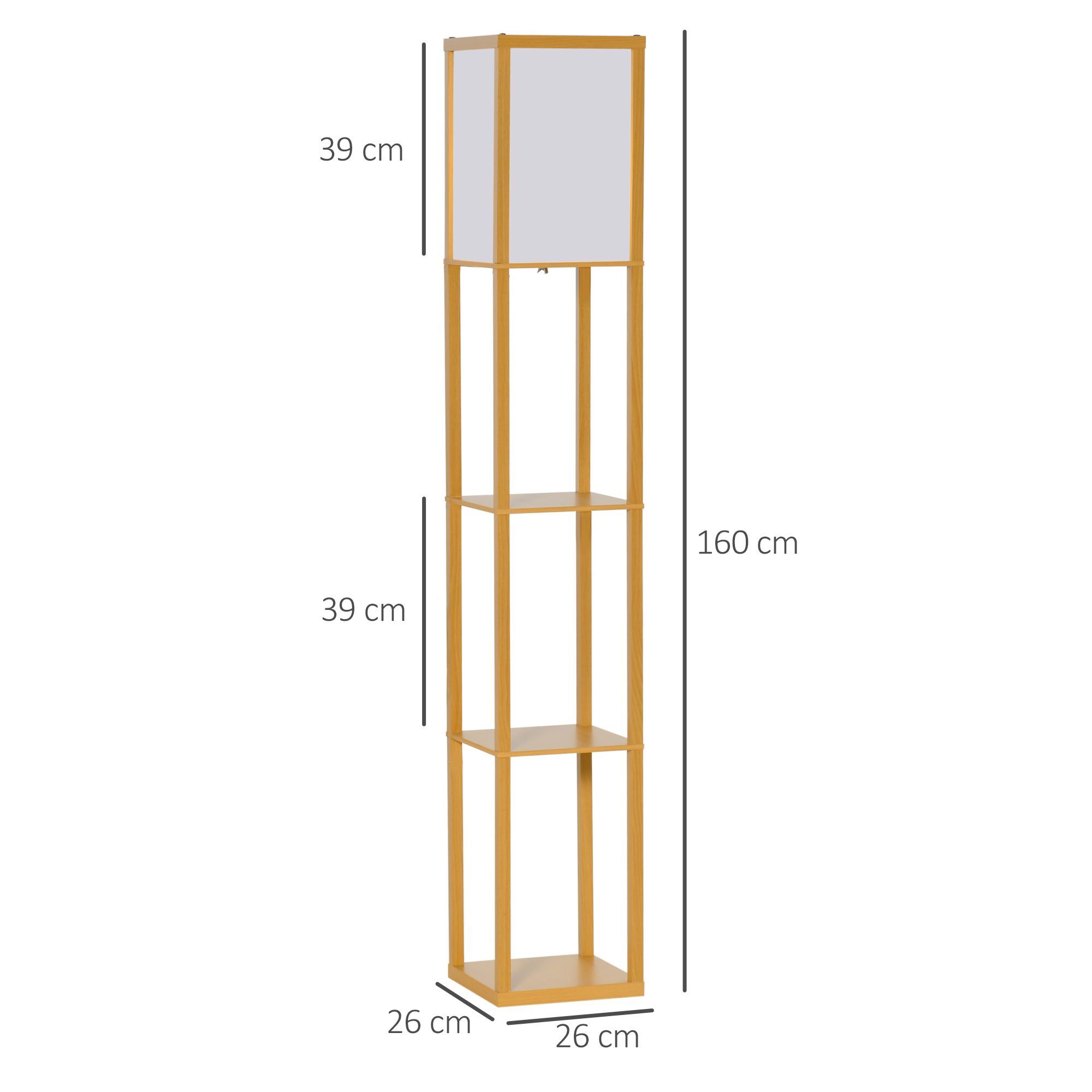 Homcom 4-tier Floor Lamp, Floor Light With Storage Shelf, Reading Standing Lamp, Natural