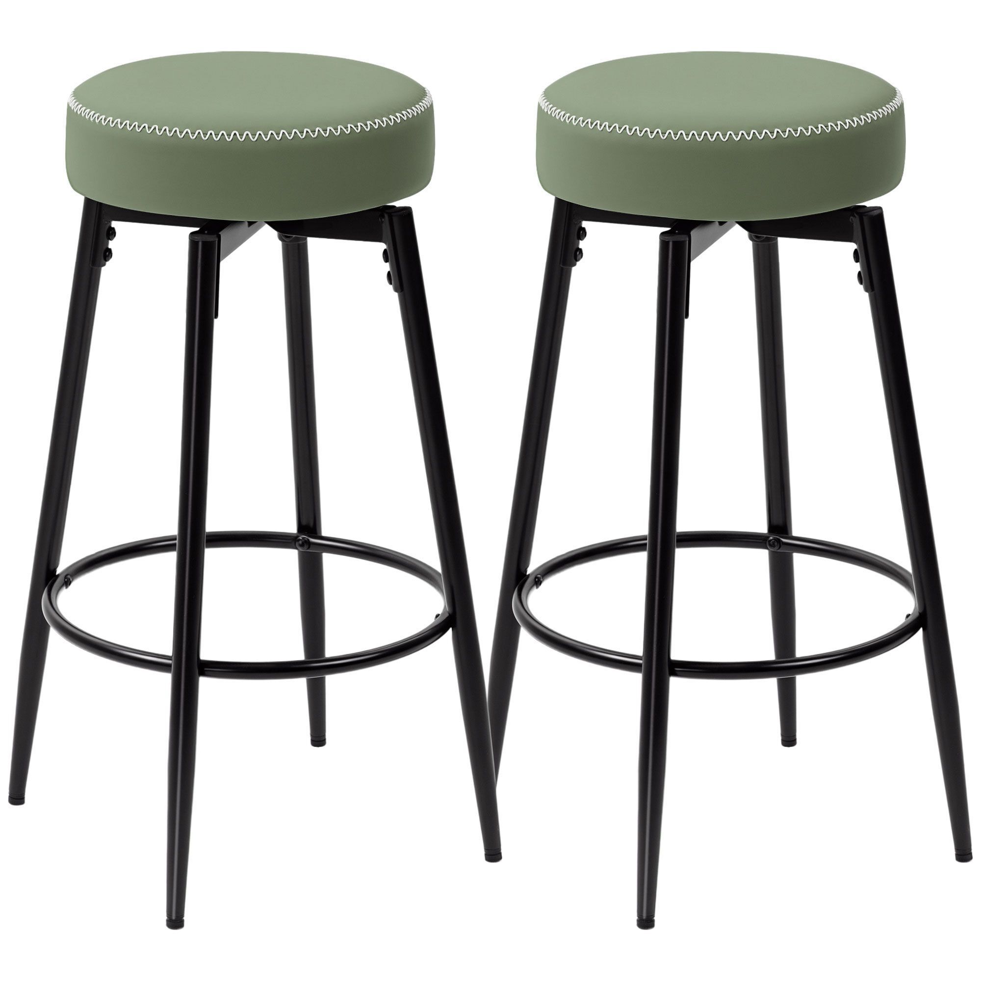 Homcom Set Of Two Faux Leather Bar Stools - Green/black
