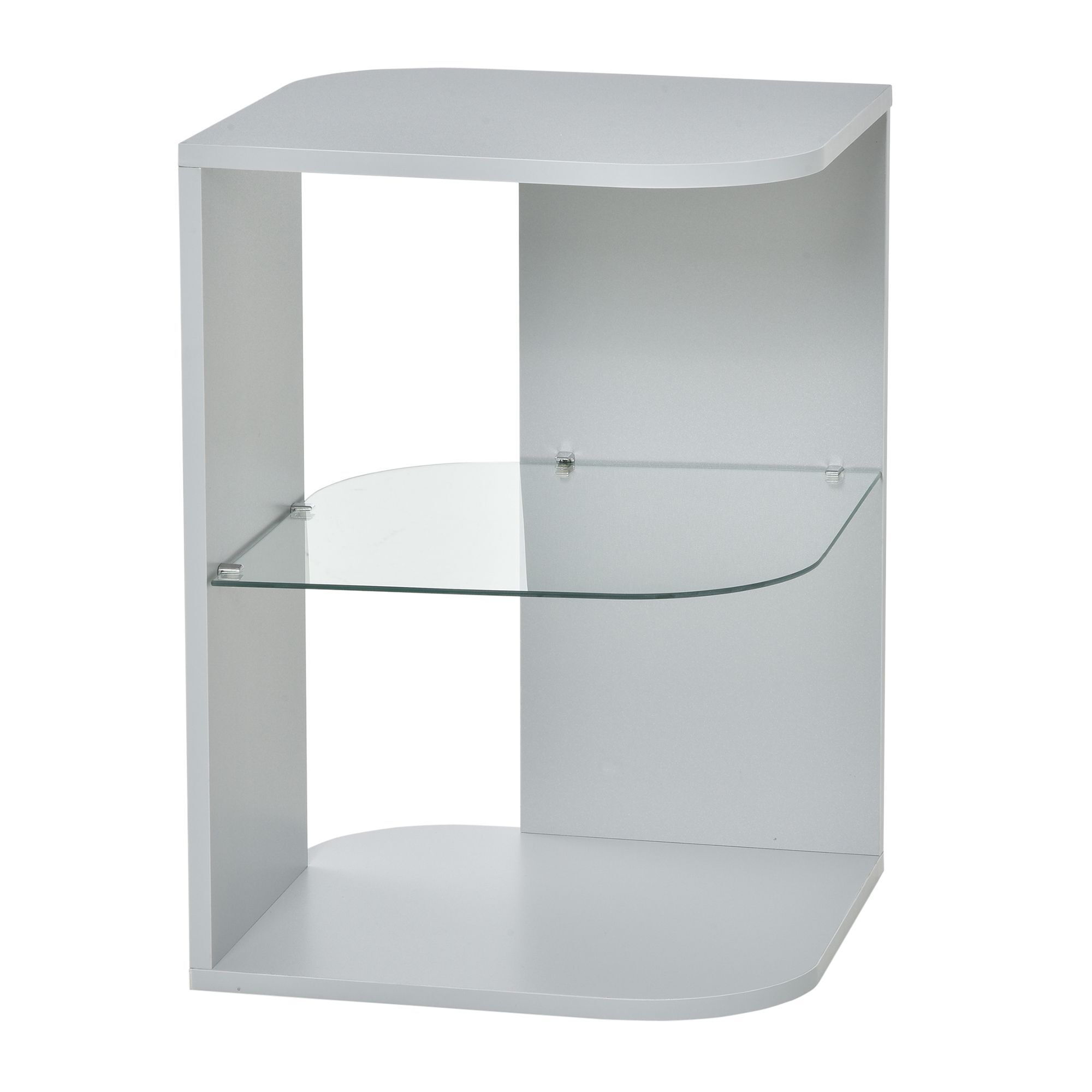 Homcom Modern Side Table Three Layer Bedside Table Nightstand With 2 Storage Shelves, Grey