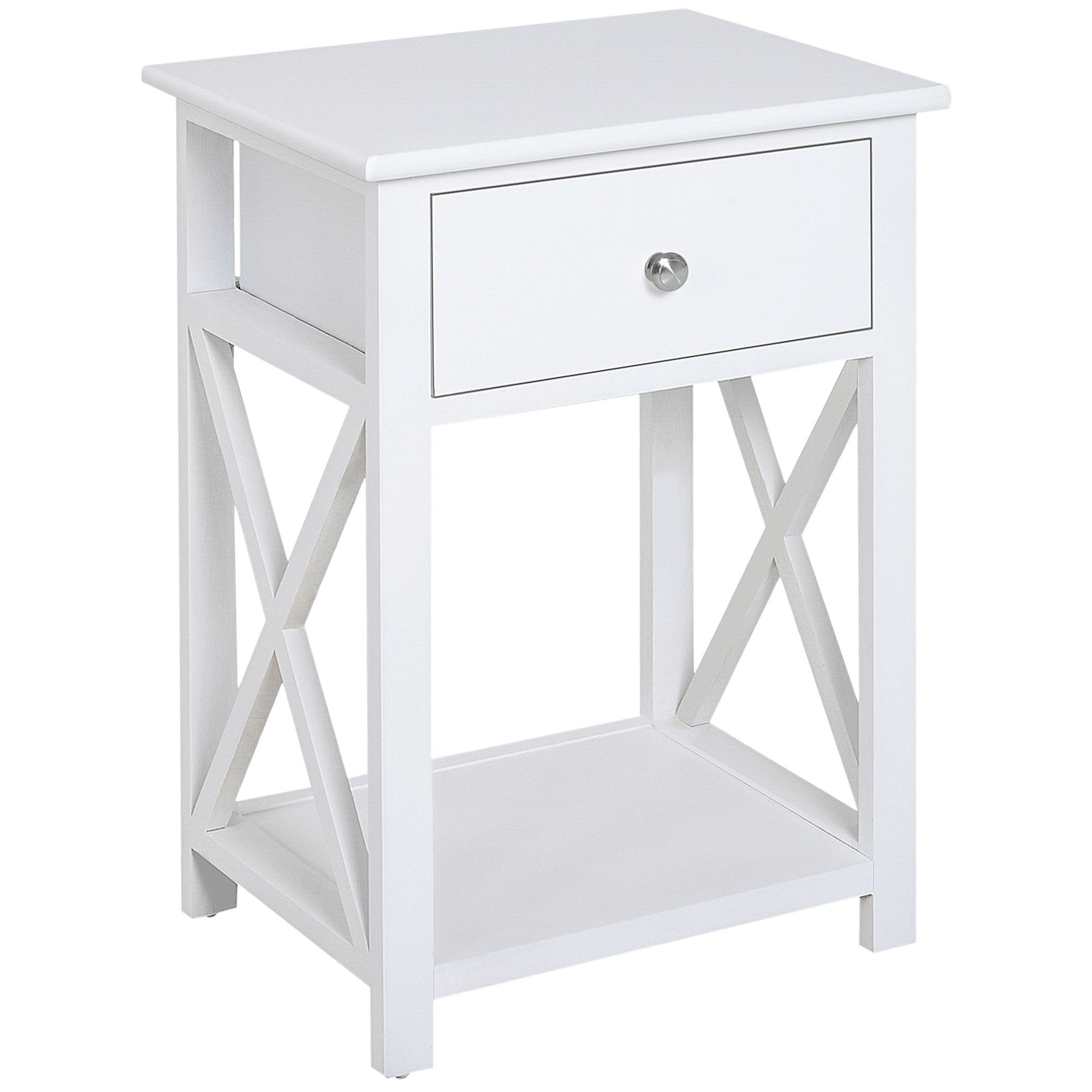 Homcom Traditional Accent End Table With 1 Drawer,x Bar Bottom Storage Shelf, For Living Room Bedroom Room 40l X 30w X 55h Cm - White