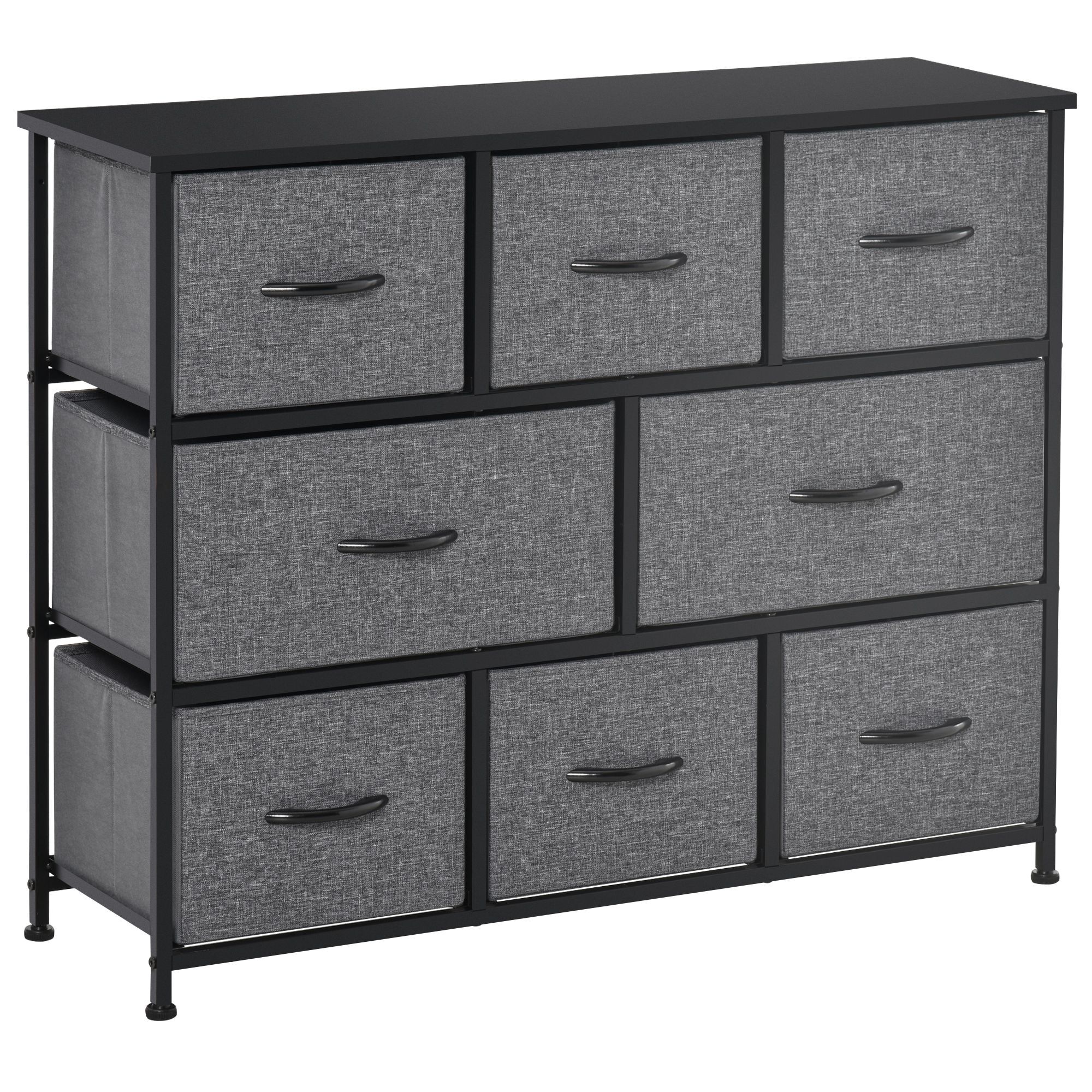 Homcom Chest Of Drawers With 8 Foldable Drawers, 3-tier Fabric Bedroom Dresser, Clothes Storage Unit For Bedroom Living Room, Dark Grey