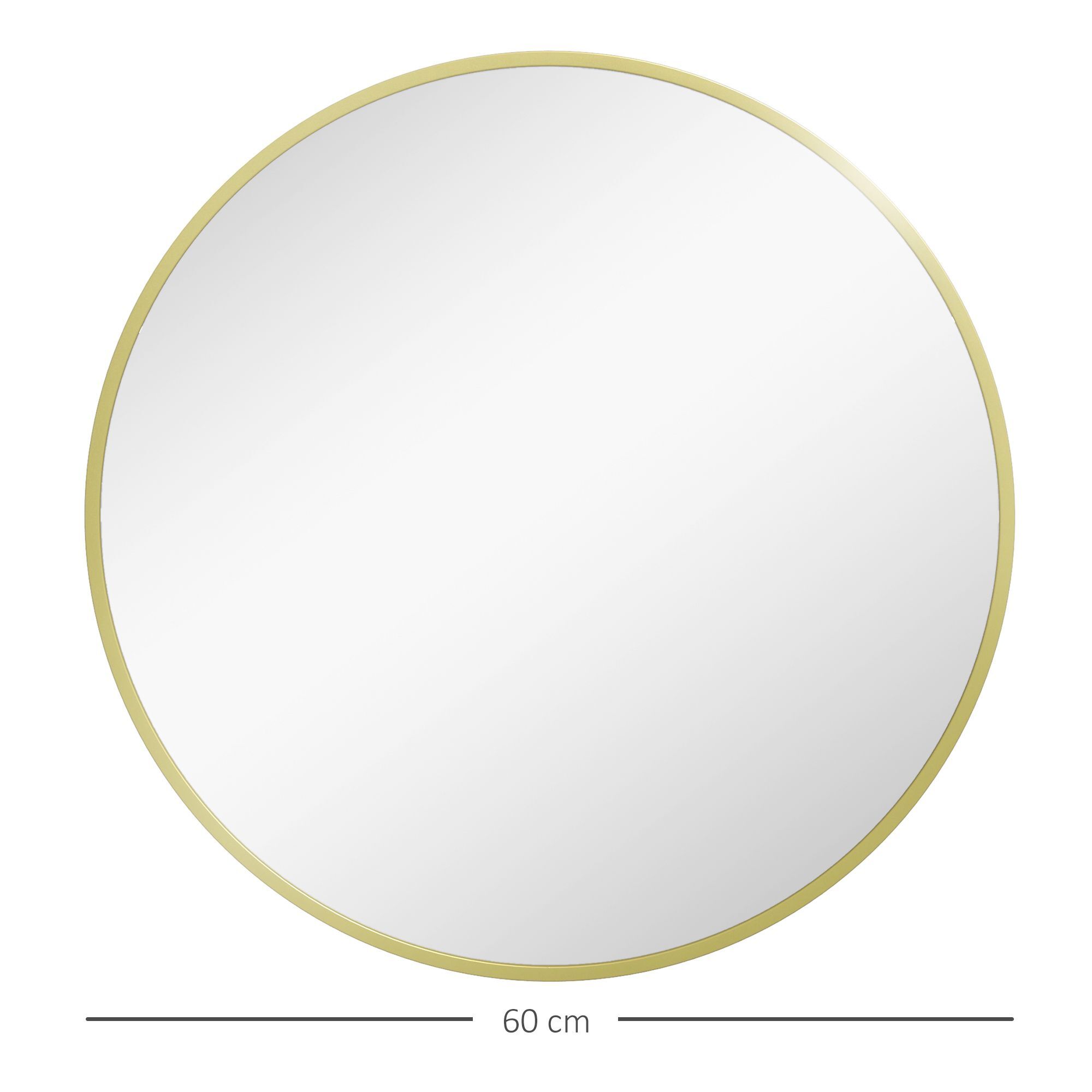 Homcom Round Bathroom Mirror, Modern Wall-mounted Vanity Mirror With Aluminium Frame And Easy Install Hook For Living Room, Entryway, 60 X 60cm, Gold Tone