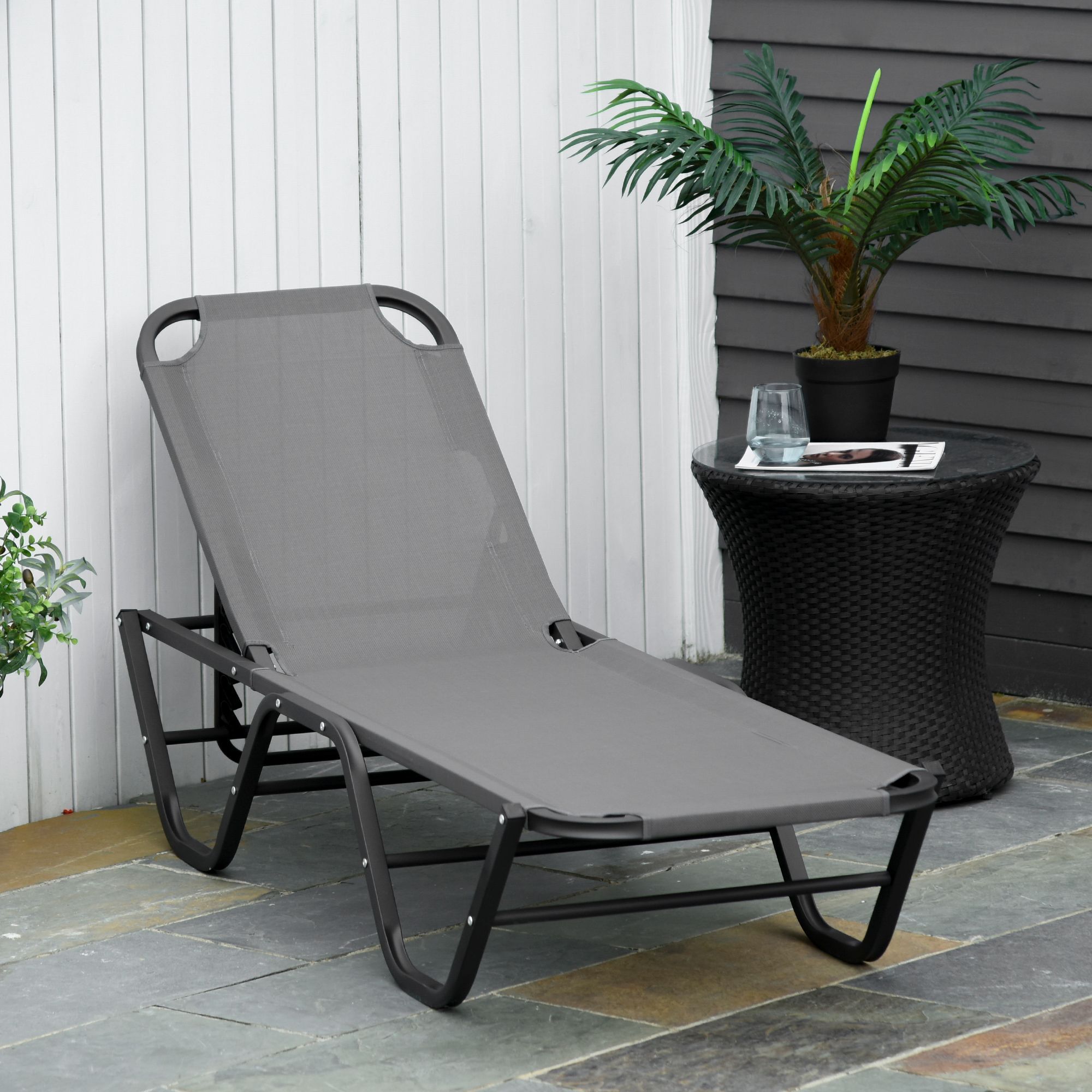 Outsunny Sun Lounger Relaxer Recliner With 5-position Adjustable Backrest Lightweight Frame For Pool Or Sun Bathing Grey