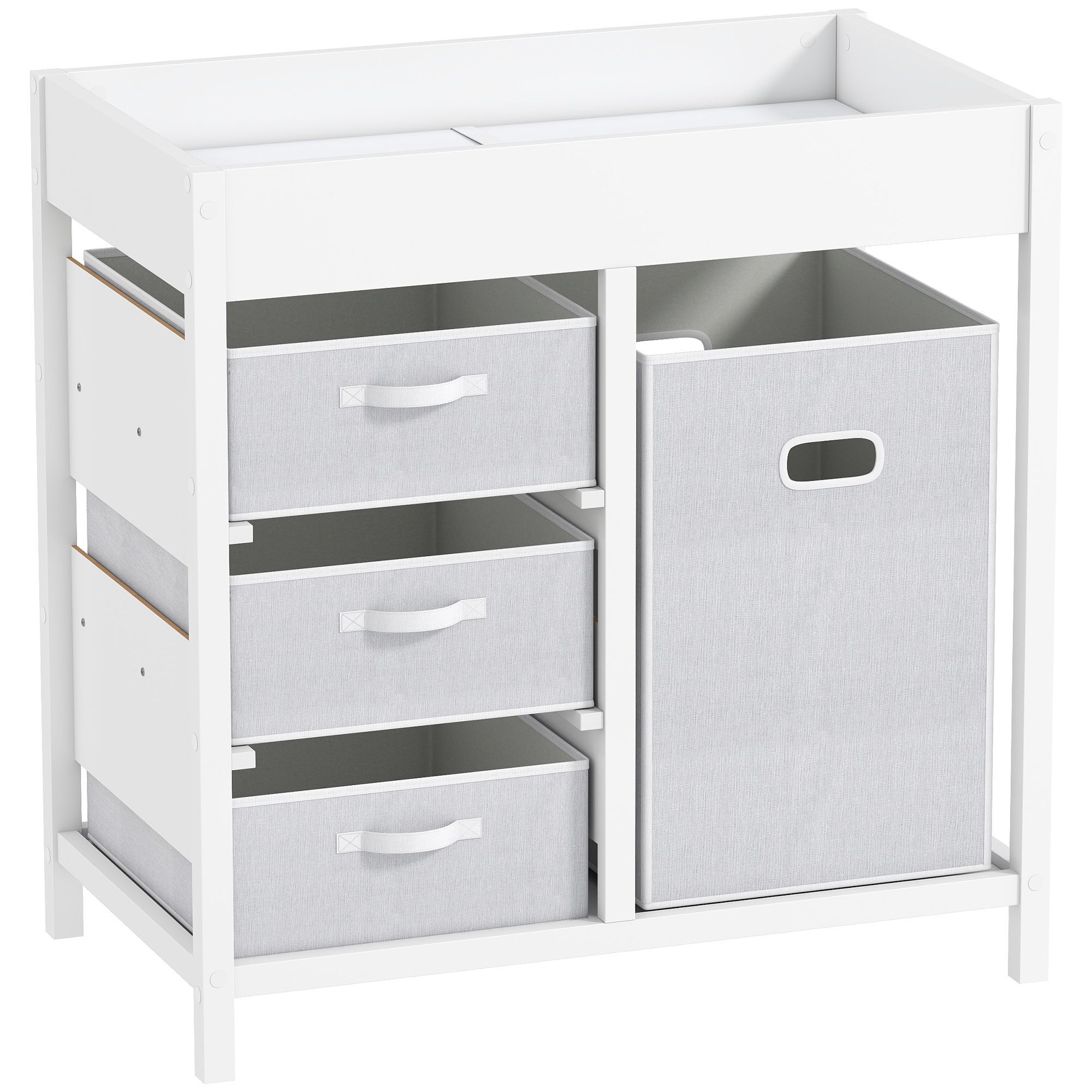 Aiyaplay Baby Changing Unit With 4 Storage Drawers, Mat For Bedroom Nursery, 84 X 84.5 Cm, White