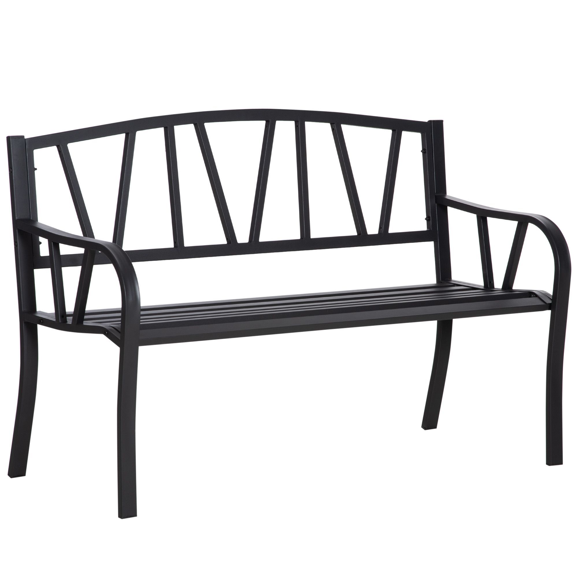Outsunny 2-seater Garden Bench Solid Metal Loveseat Outdoor Furniture For Patio Family Chair W/ Decorative Backrest Ergonomic Armrest