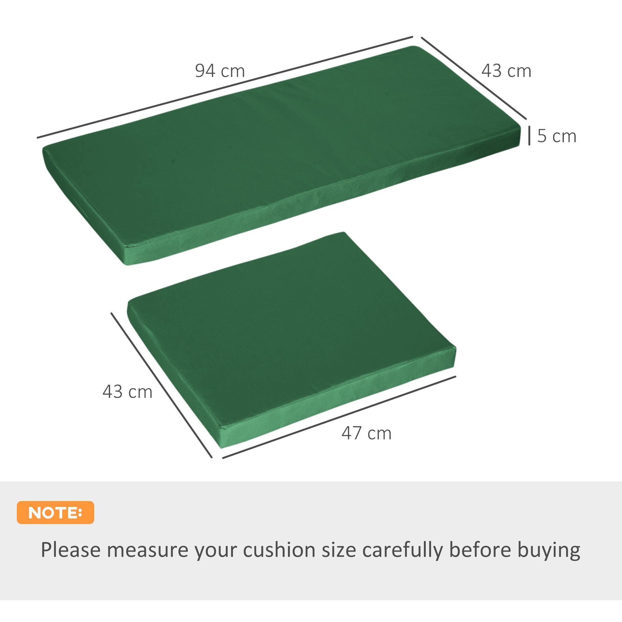 Outsunny Outdoor Seat Cushion Pads For Rattan Furniture, 3 Pcs Garden Furniture Cushions, Green