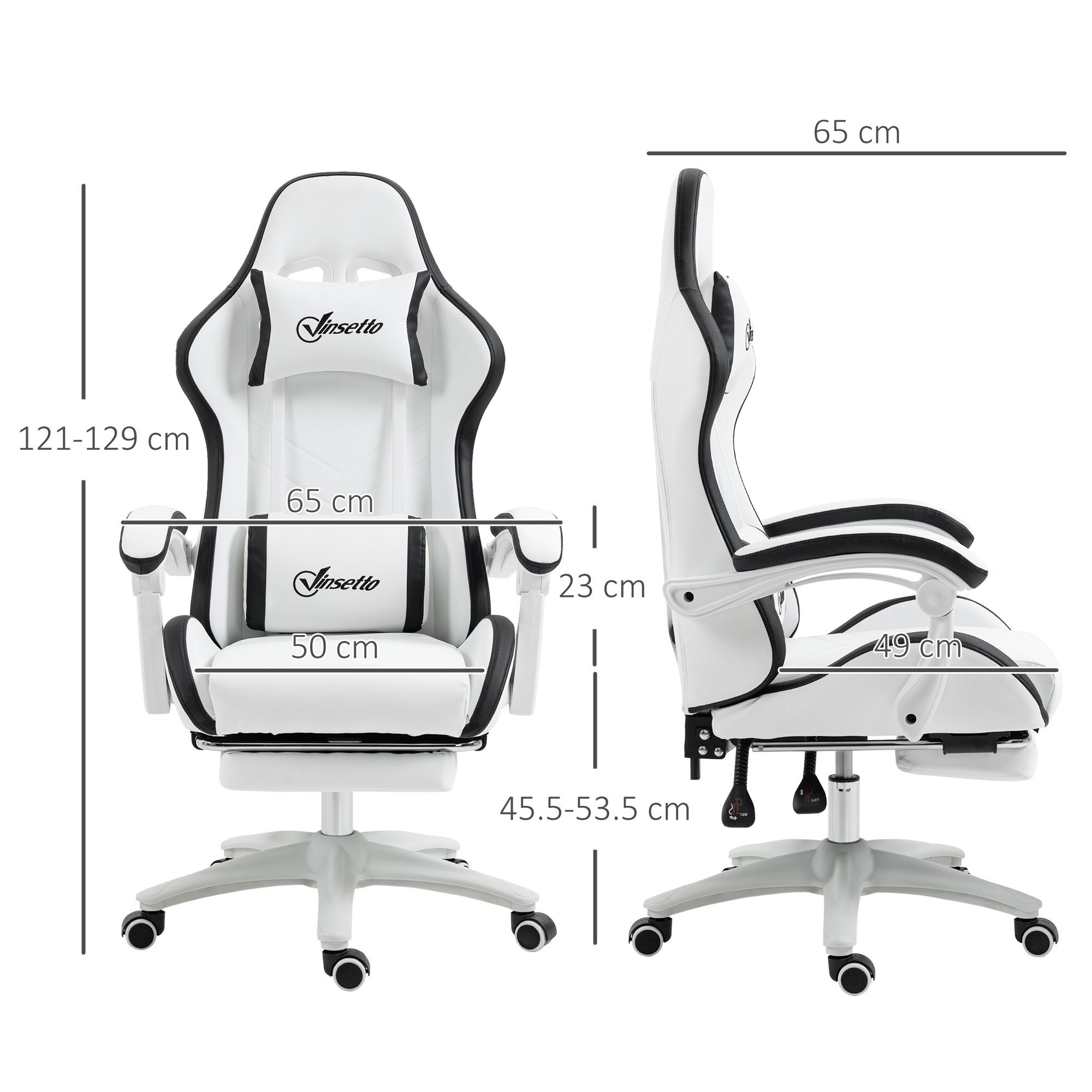 Vinsetto Racing Gaming Chair, Reclining Pu Leather Computer Chair With 360 Degree Swivel Seat, Footrest, Removable Headrest White And Black