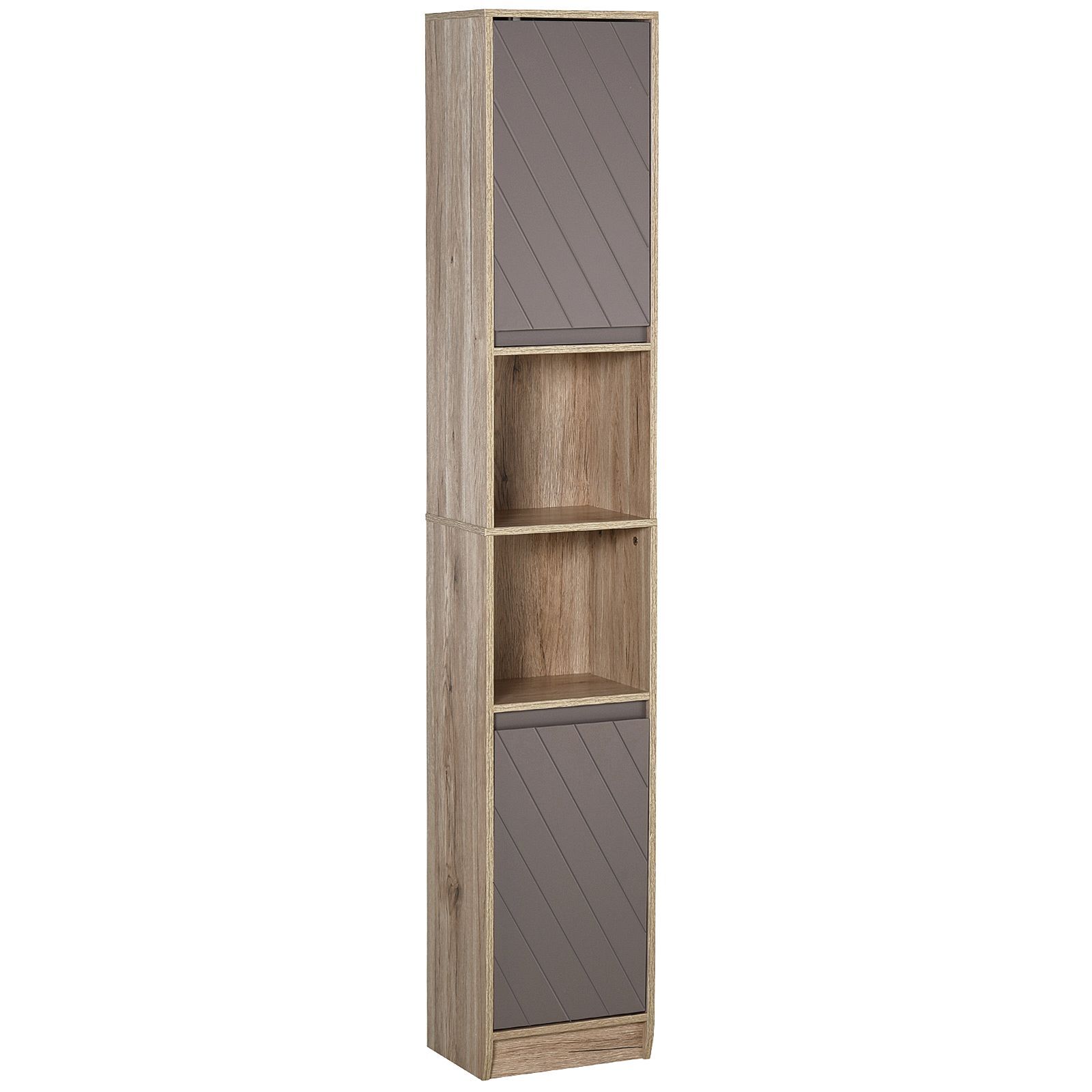 Homcom Tall Bathroom Cabinet, Freestanding Bathroom Storage Cabinet With 2 Cupboards 2 Compartments, Anti-tipping Elevated Base, Grey And Oak Brown
