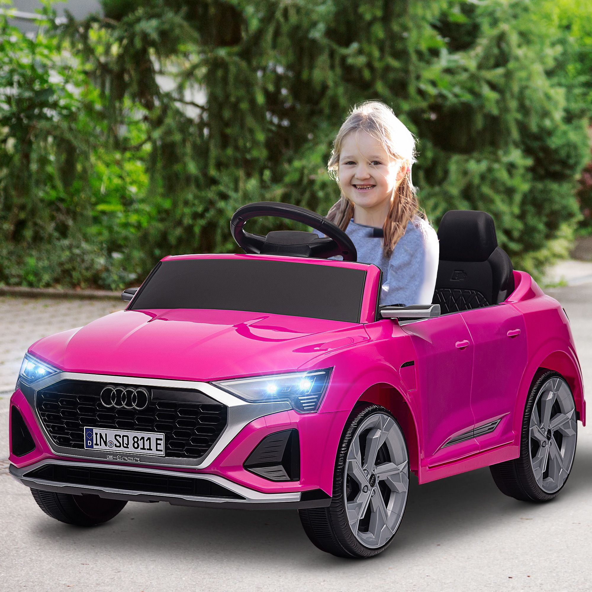 Aiyaplay Audi Q8 E-tron Sportback Licensed 12v Ride On Car W/ Remote, 4 Spring Suspension Wheels, Headlights, Music, Horn - Pink