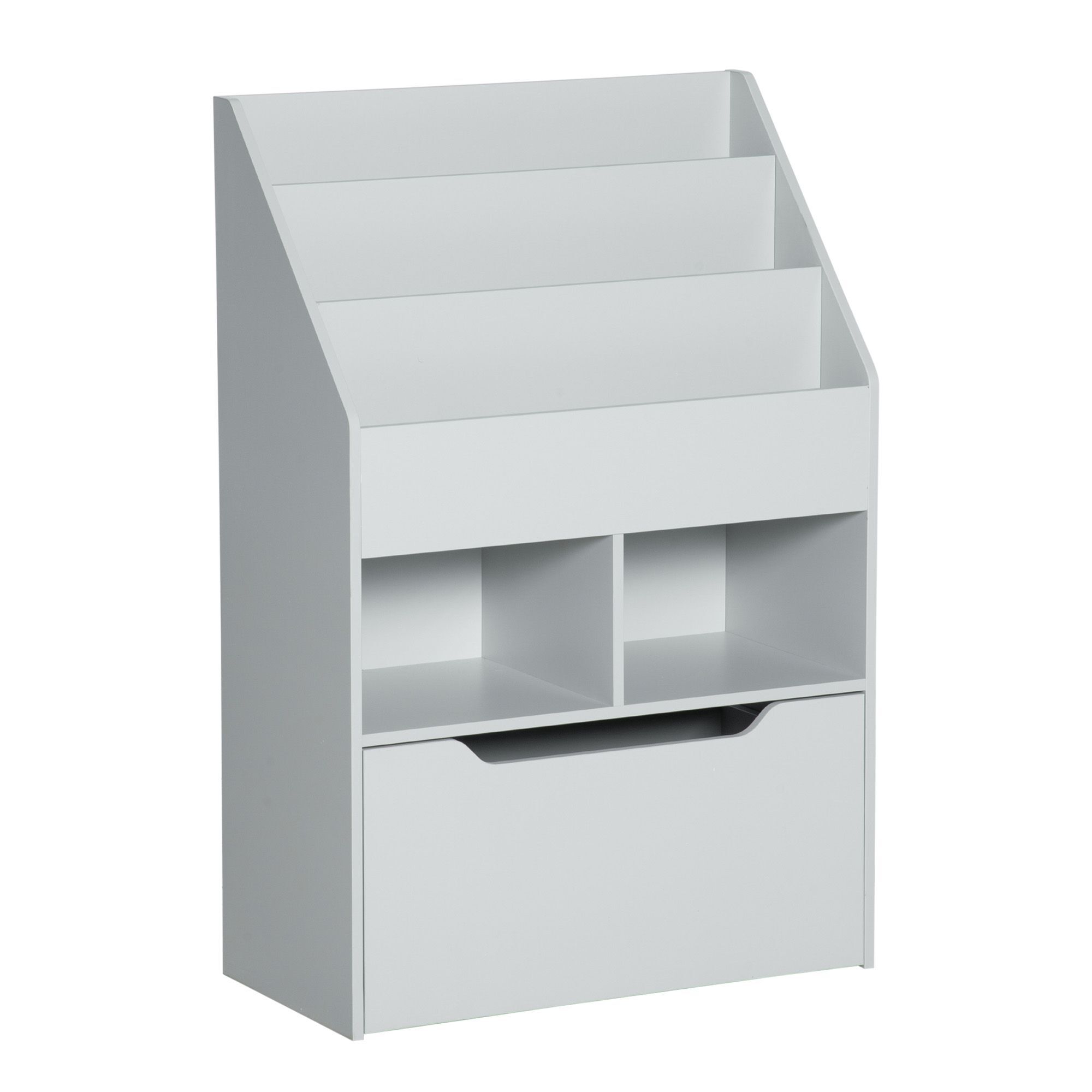 Homcom Kids Bookshelf With Storage Drawer, Children's Bookcase With Wheels, Toy Organiser, Grey