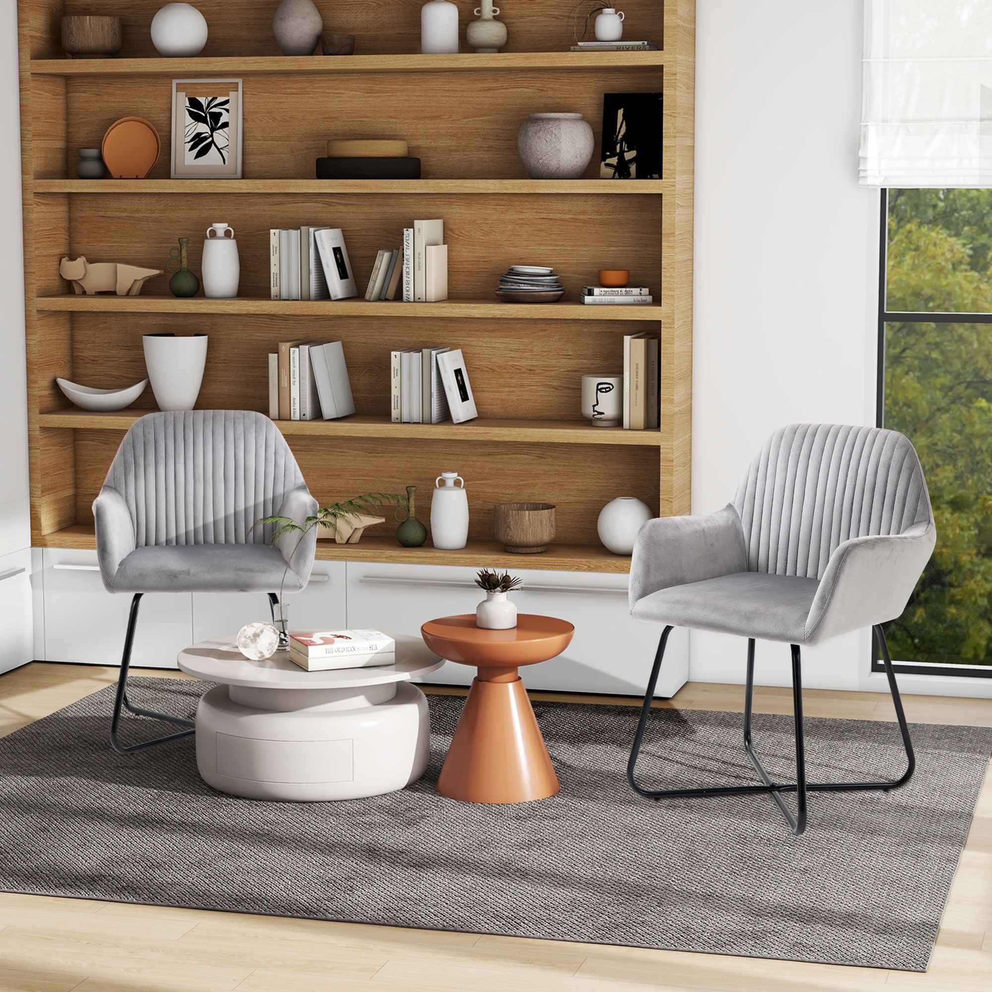 Homcom Modern Accent Chair, Velvet-feel Fabric Upholstered Armchair With Metal Base, Set Of 2, Grey