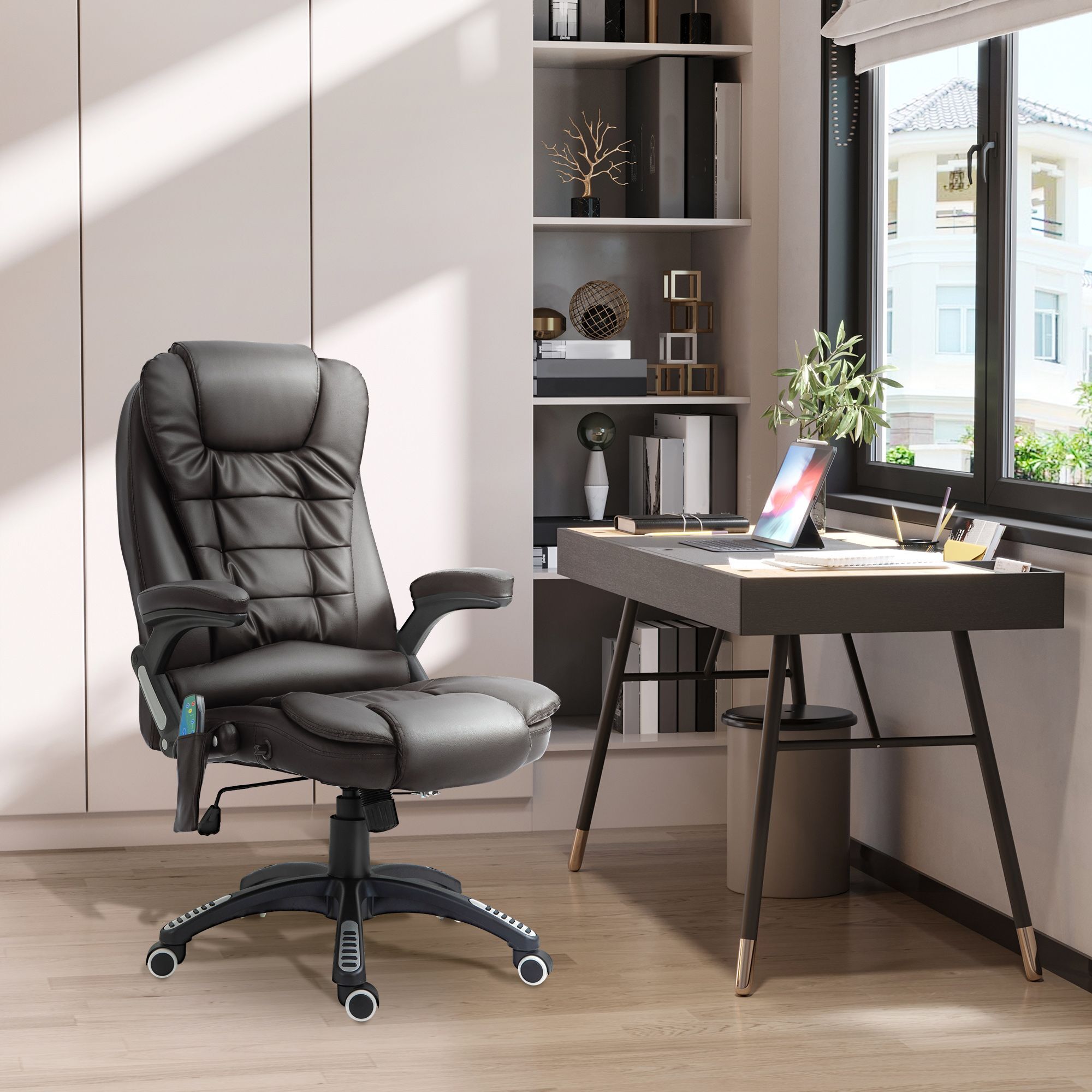 Homcom Executive Office Chair With Massage And Heat, High Back Pu Leather Massage Office Chair With Tilt And Reclining Function, Brown