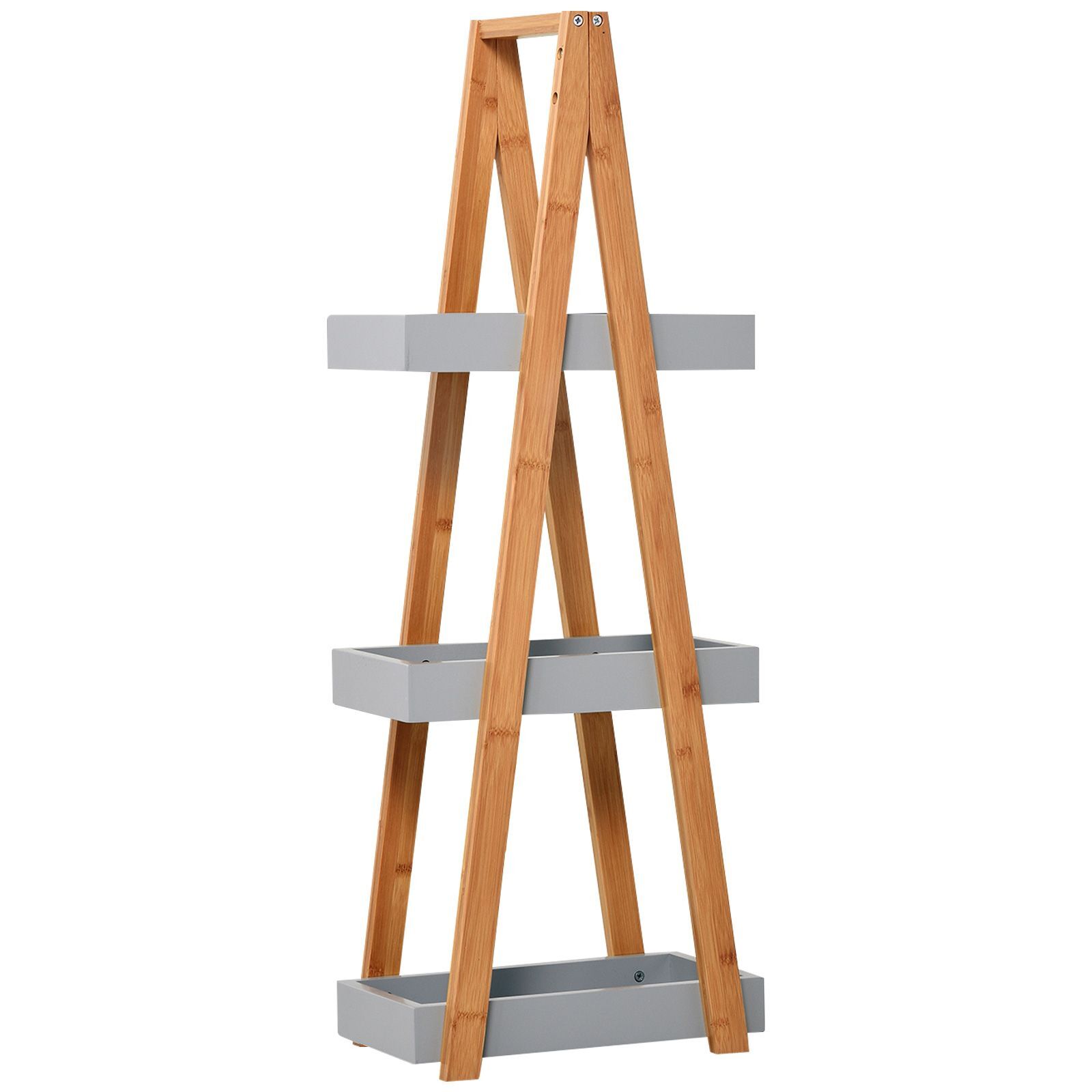 Kleankin Bathroom Storage Shelves, 3-tier Slim Shelving Unit, Freestanding Bamboo Shelf Unit, A Frame Space Saver Toilet Rack, Natural