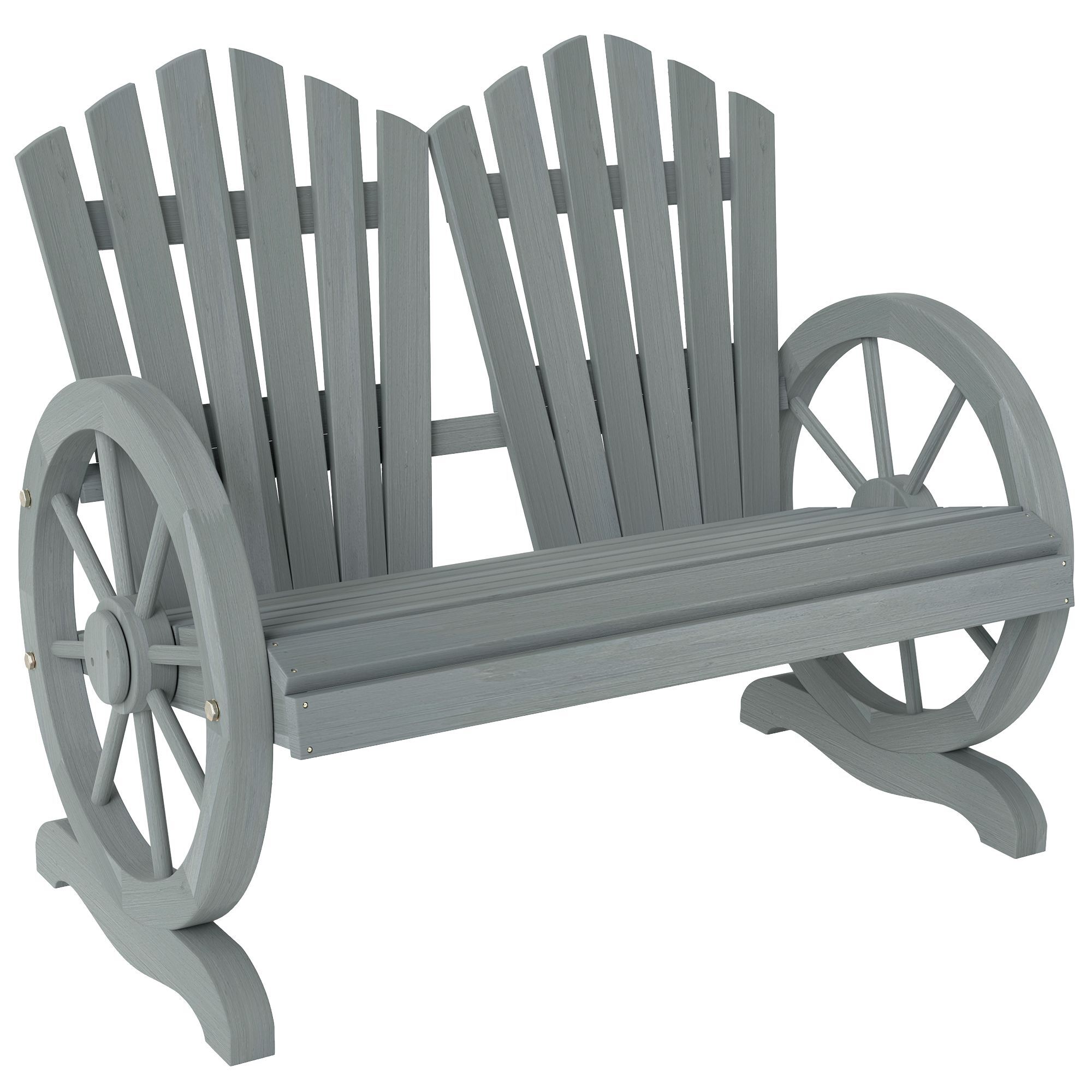 Outsunny Fir Wood Love Seats With Wheel-shaped Armrests, Large Load-bearing Chair, Grey
