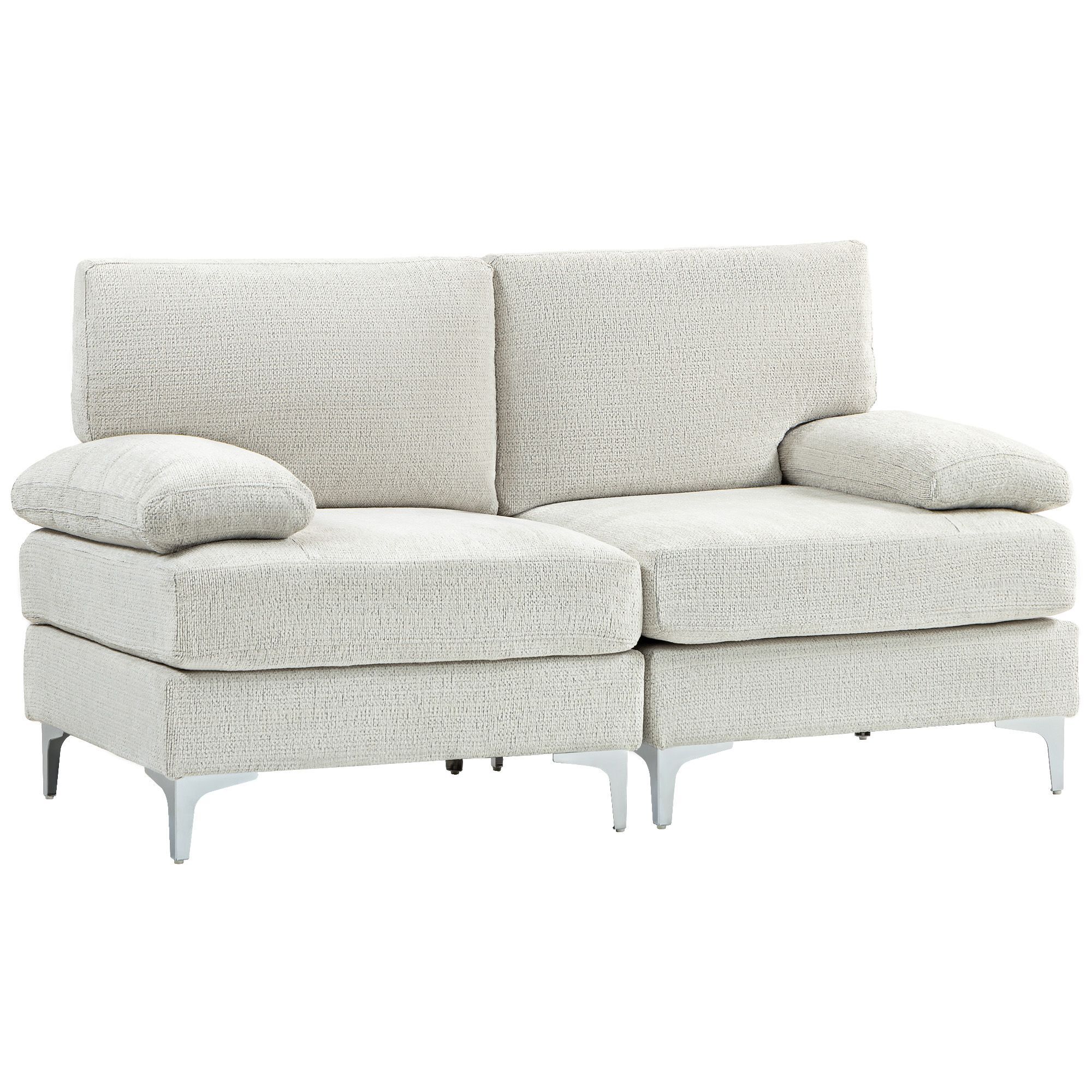Homcom 2 Seater Sofa, Modern Fabric Loveseat With Spring Cushion And Metal Legs, Small Couch, Cream White