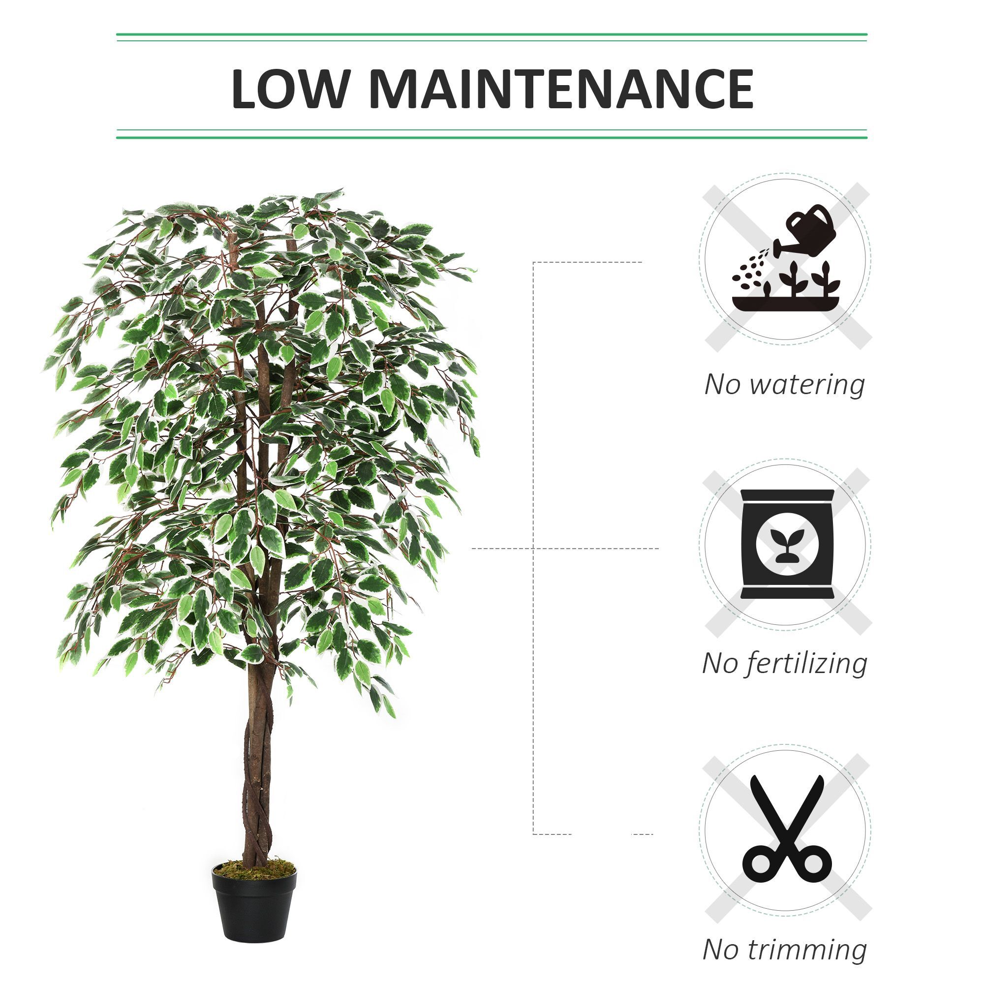 Outsunny 160cm/5.2ft Artificial Ficus Silk Tree With Nursery Pot, Decorative Fake Plant, For Décor
