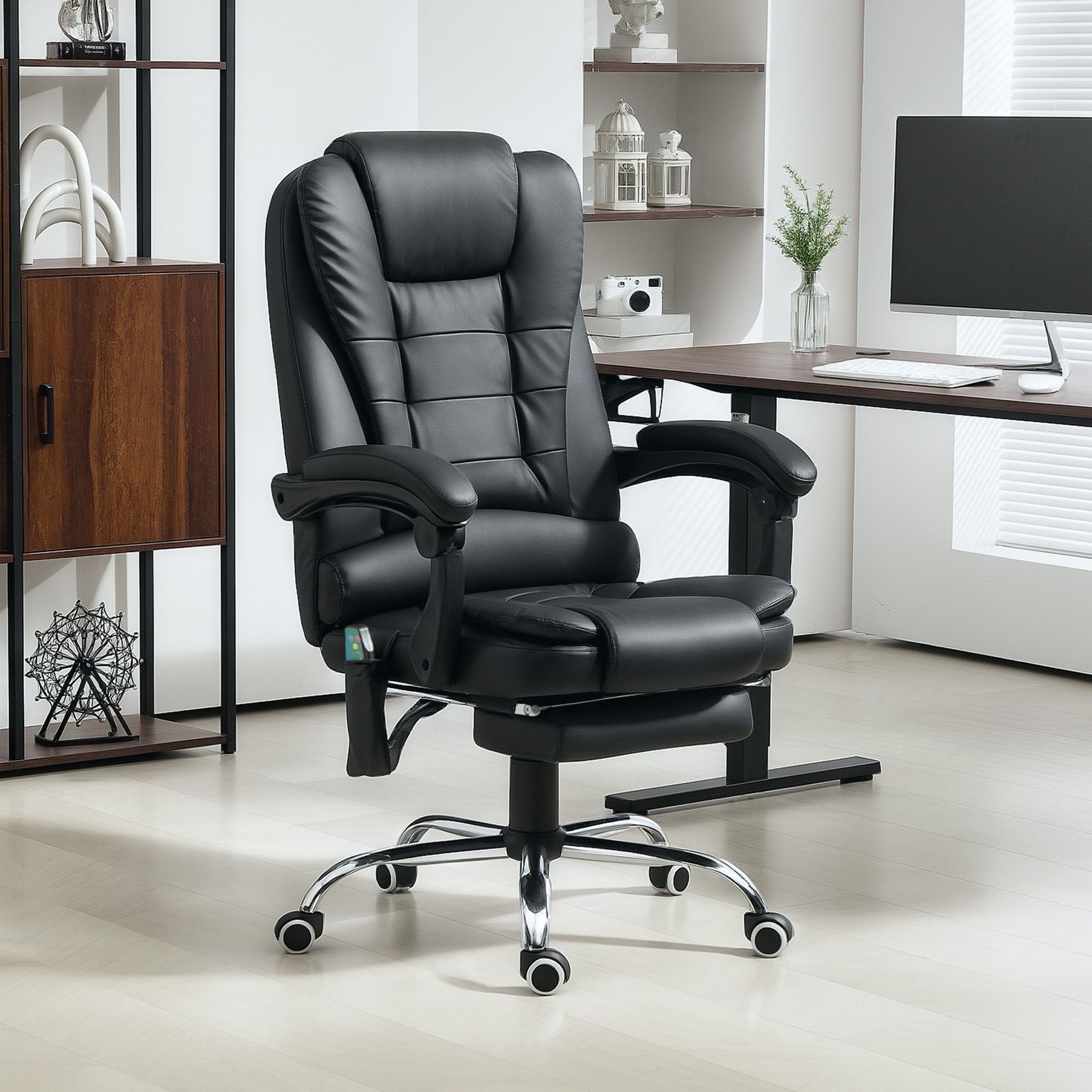 Vinsetto Heated 6 Points Vibration Massage Executive Office Chair Adjustable Swivel Ergonomic High Back Desk Chair Recliner With Footrest Black