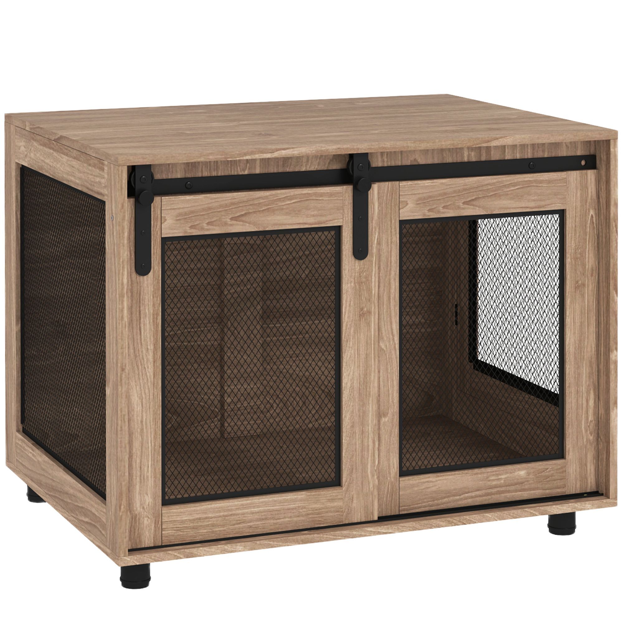 Pawhut Dog Crate Furniture With Sliding Door For Medium Dogs, 80 X 58.5 X 63cm, Walnut Brown