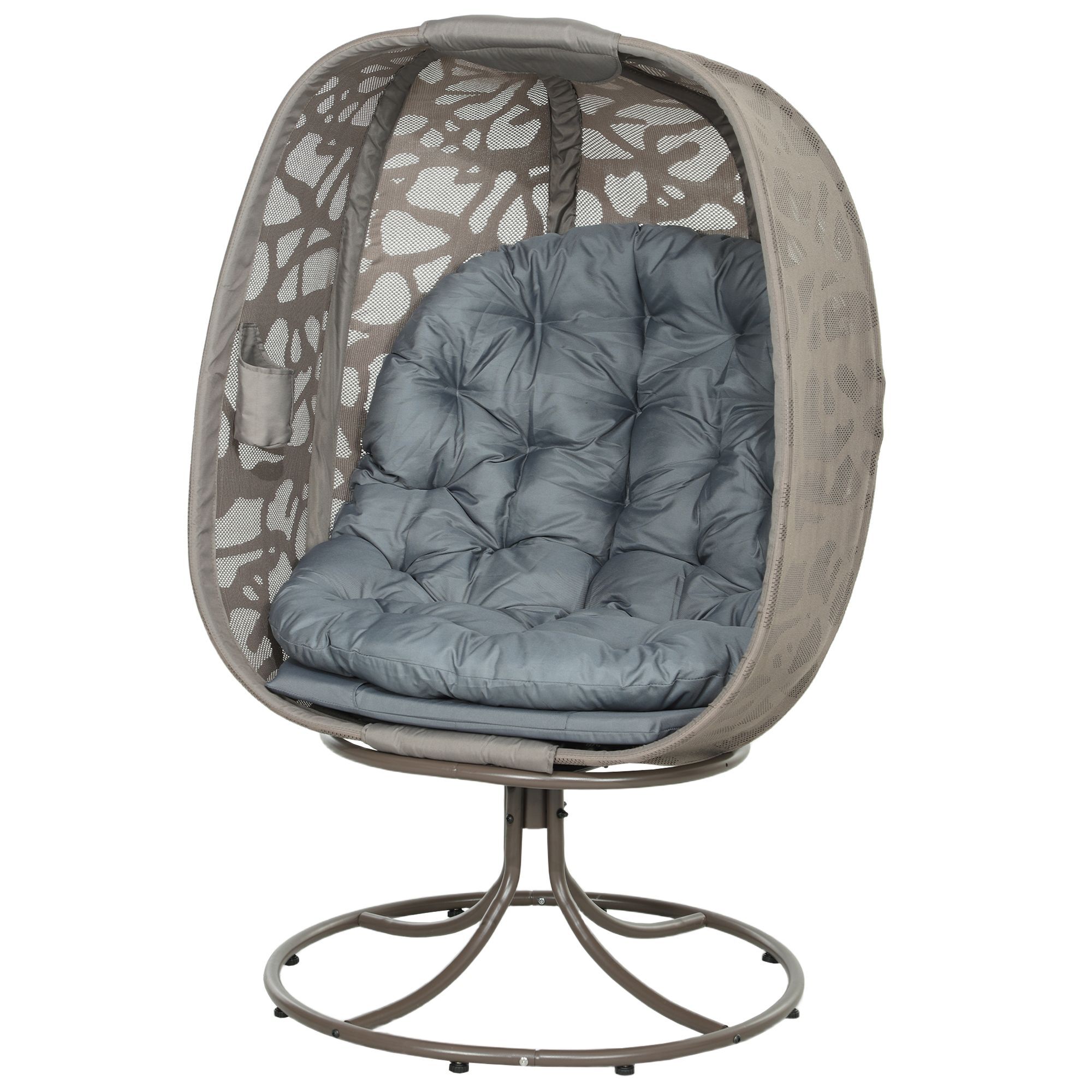 Outsunny Swivel Egg Chair With Cushions, Foldable Basket Seat And Metal Frame, Indoor Outdoor Lounge Chair For Balcony, Patio And Living Room, Grey