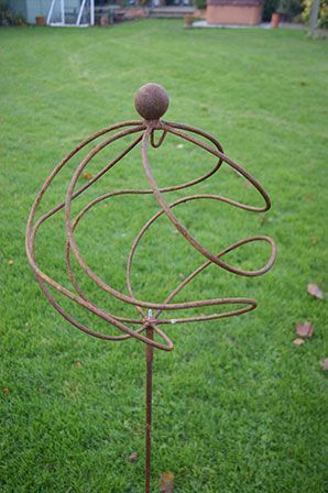Tangle Ball On 4ft Stem With Candle Holder/hook Bare Metal/ready To Rust