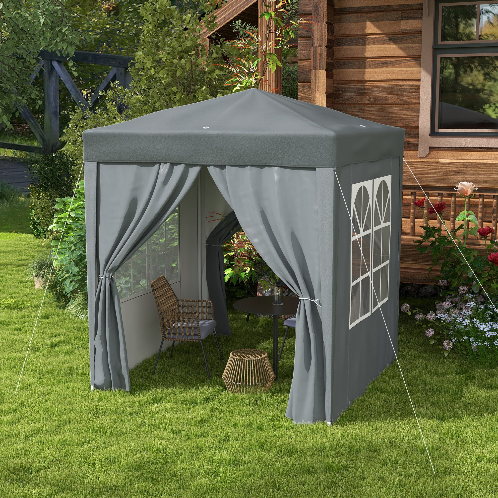 Outsunny Garden Pop Up Gazebo Marquee Party Tent Canopy With Free Carrying Case, Removable 2 Walls, 2 Windows, 2m X 2m, Grey