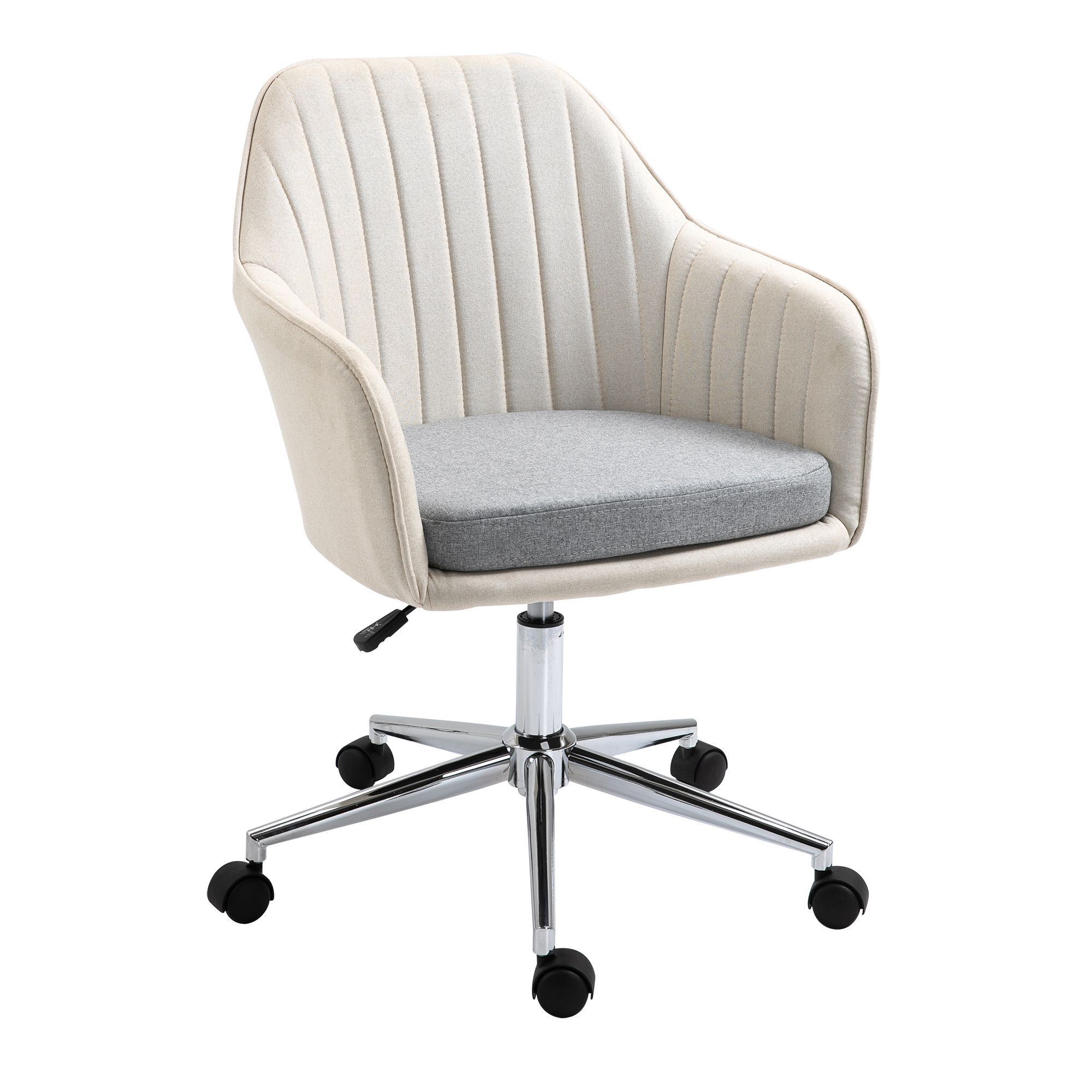 Vinsetto Leisure Office Chair Linen Fabric Swivel Scallop Shape Computer Desk Chair Home Study Bedroom With Wheels, Beige