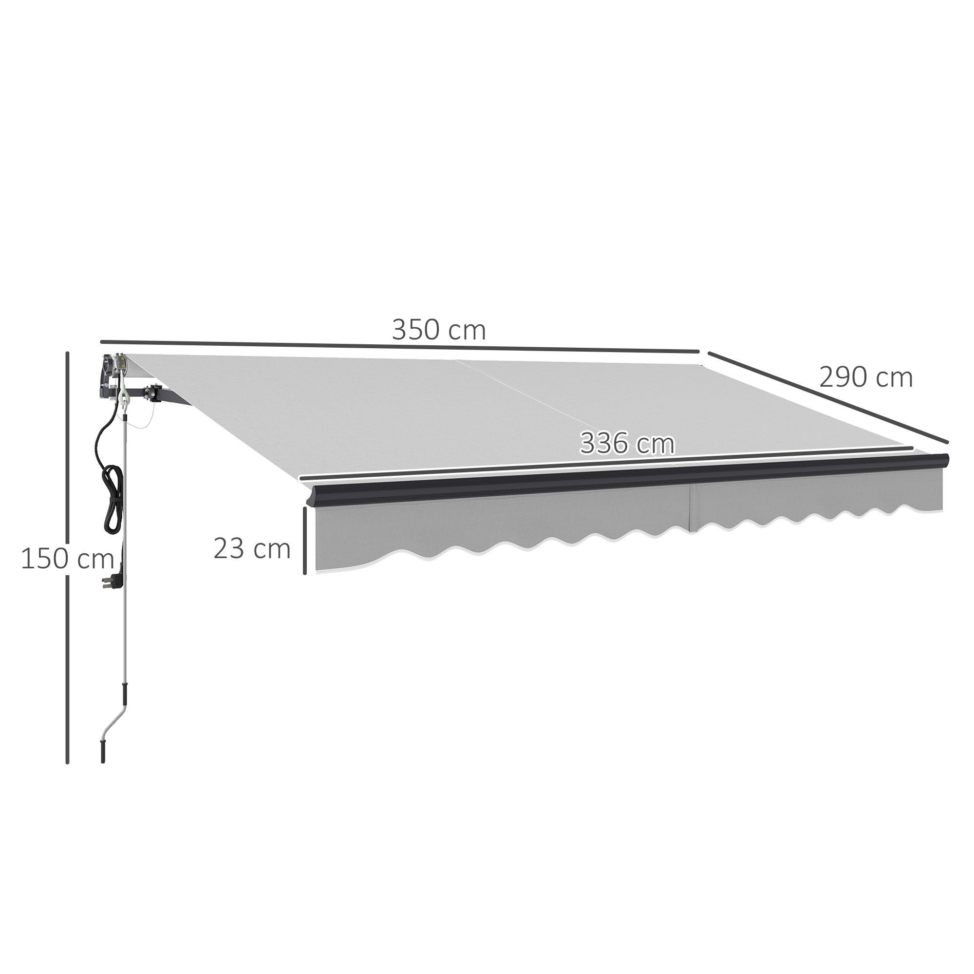 Outsunny 3.5 X 3(m) Electric Awning With Remote Controller, Aluminium Frame Diy Retractable Awning, Uv30+ Sun Shade Canopy For Garden Patio Deck Door Window, Light Grey