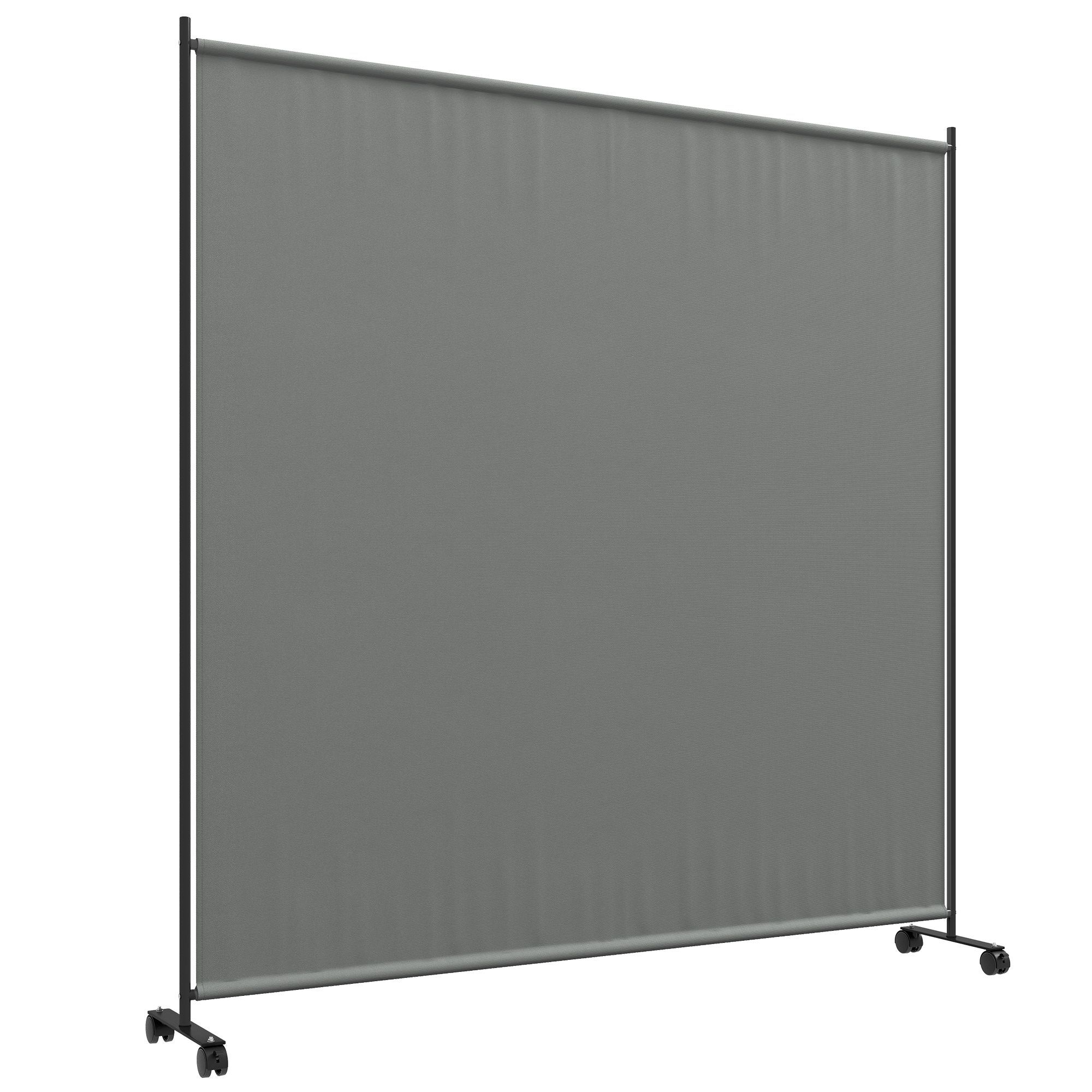 Outsunny Decorative Garden Partition Screen, 6ft Portable Privacy Screen With Lockable Wheels, Single Freestanding Metal Room Divider Panel For Garden Deck Pool Hot Tub, Dark Grey