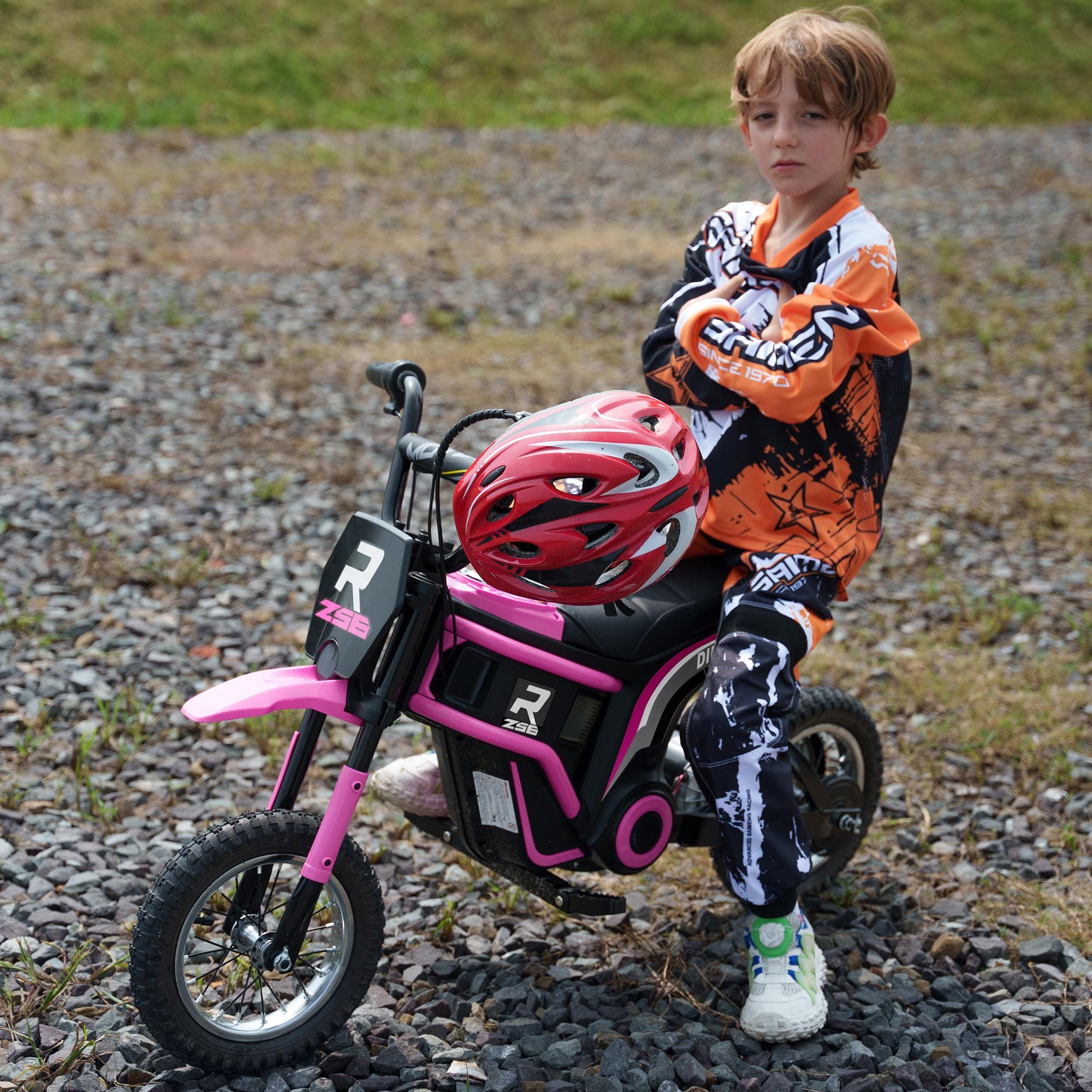 Homcom 24v Electric Motorbike, Dirt Bike With Twist Grip Throttle, Music Horn, 12" Pneumatic Tyres, 16 Km/h Max. Speed, Pink