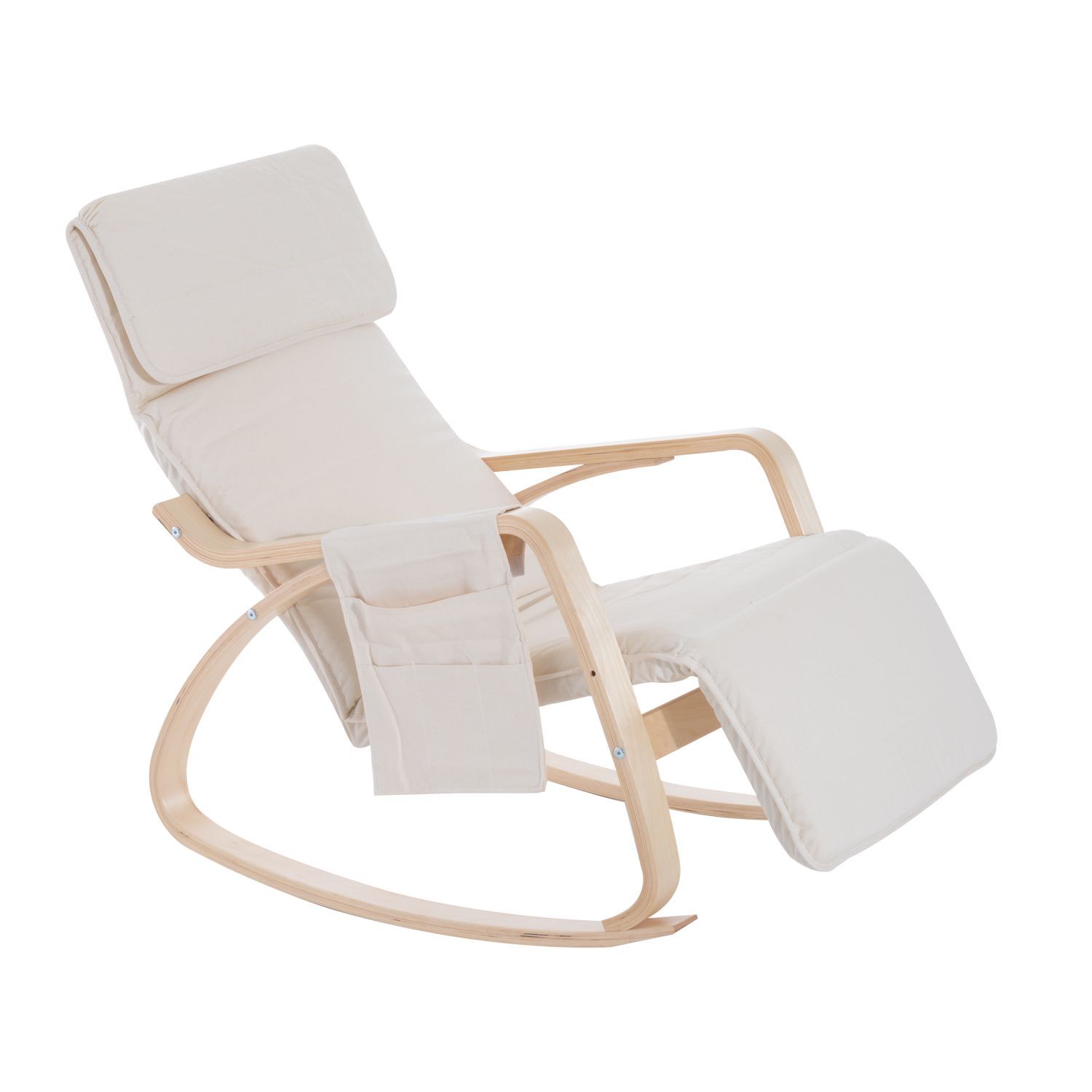 Homcom Rocking Lounge Chair Recliner Relaxation Lounging Relaxing Seat With Adjustable Footrest, Side Pocket And Pillow, Cream White