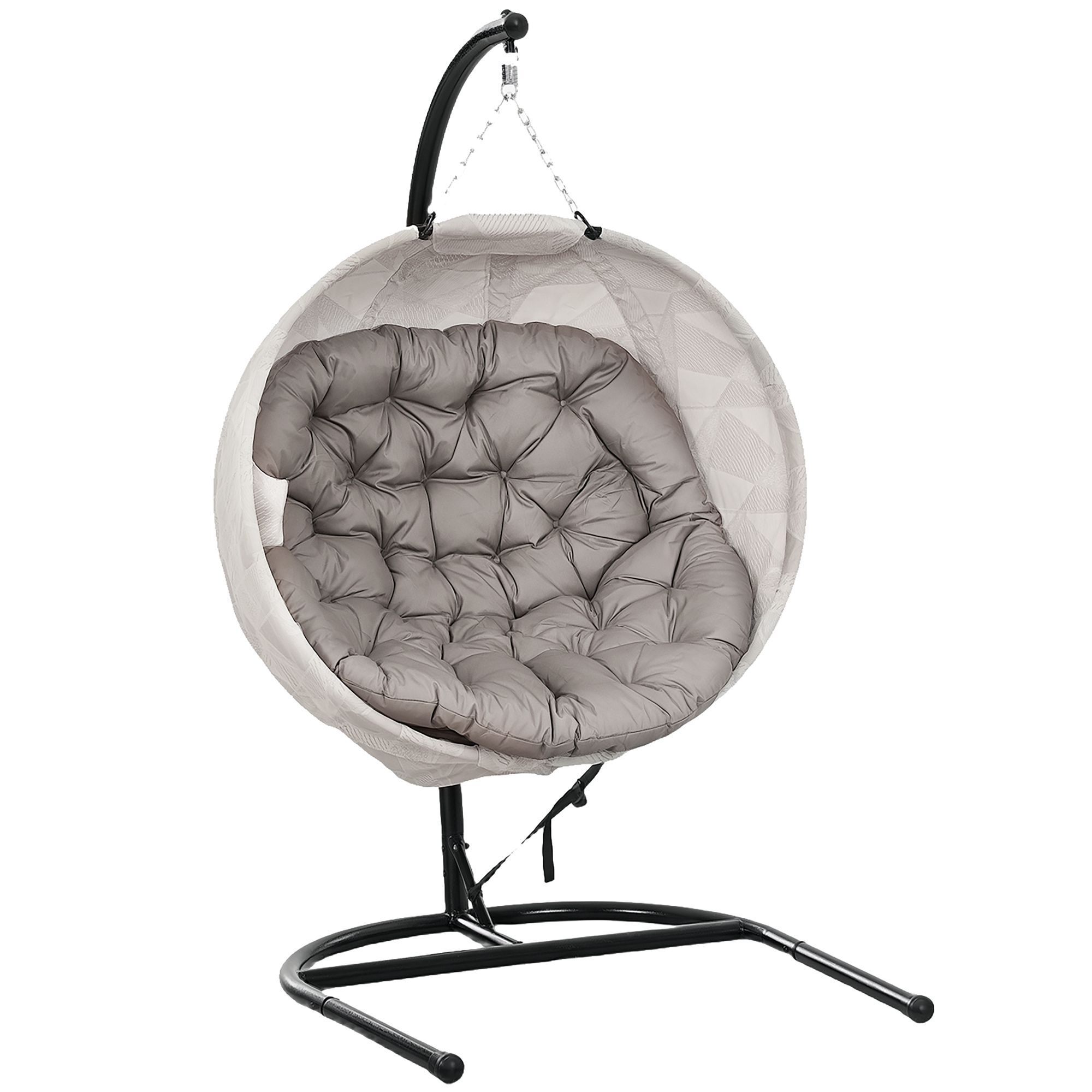 Outsunny Hanging Egg Chair Outdoor Indoor Garden Swing Chair With Folding Basket, Garden Hanging Chair With Stand, Thickened Cushion, Cup Holder For Patio, Balcony, Sand Brown