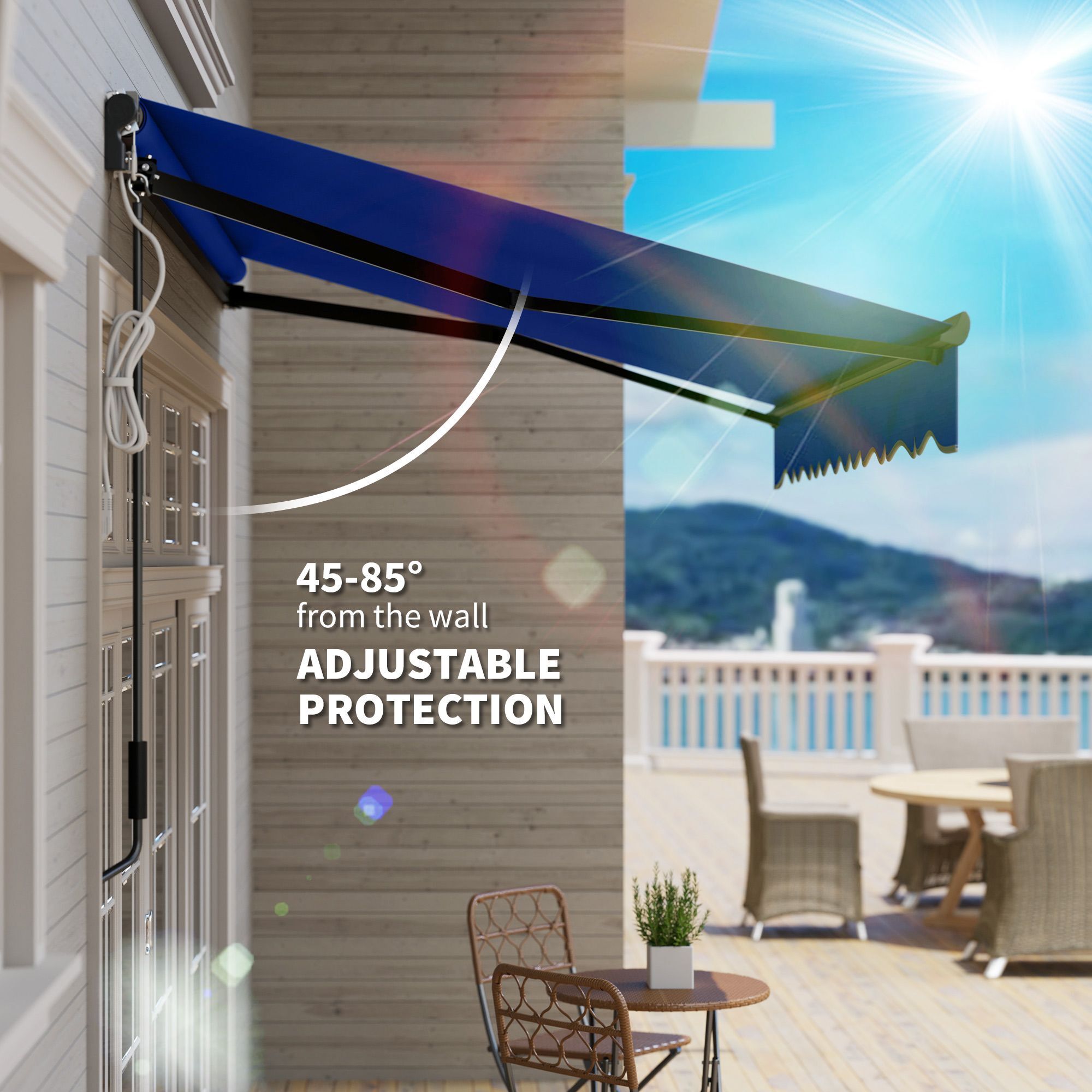 Outsunny 3 X 2.5m Electric Awning With Led Light And Remote Controller, Aluminium Frame Diy Retractable Awning, Uv50+ Sun Shade Canopy For Garden Patio Deck Door Window, Blue