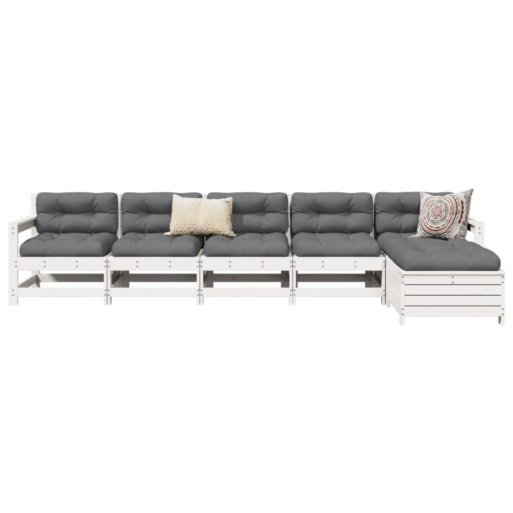 Vidaxl 6 Piece Garden Sofa Set White Solid Wood Pine