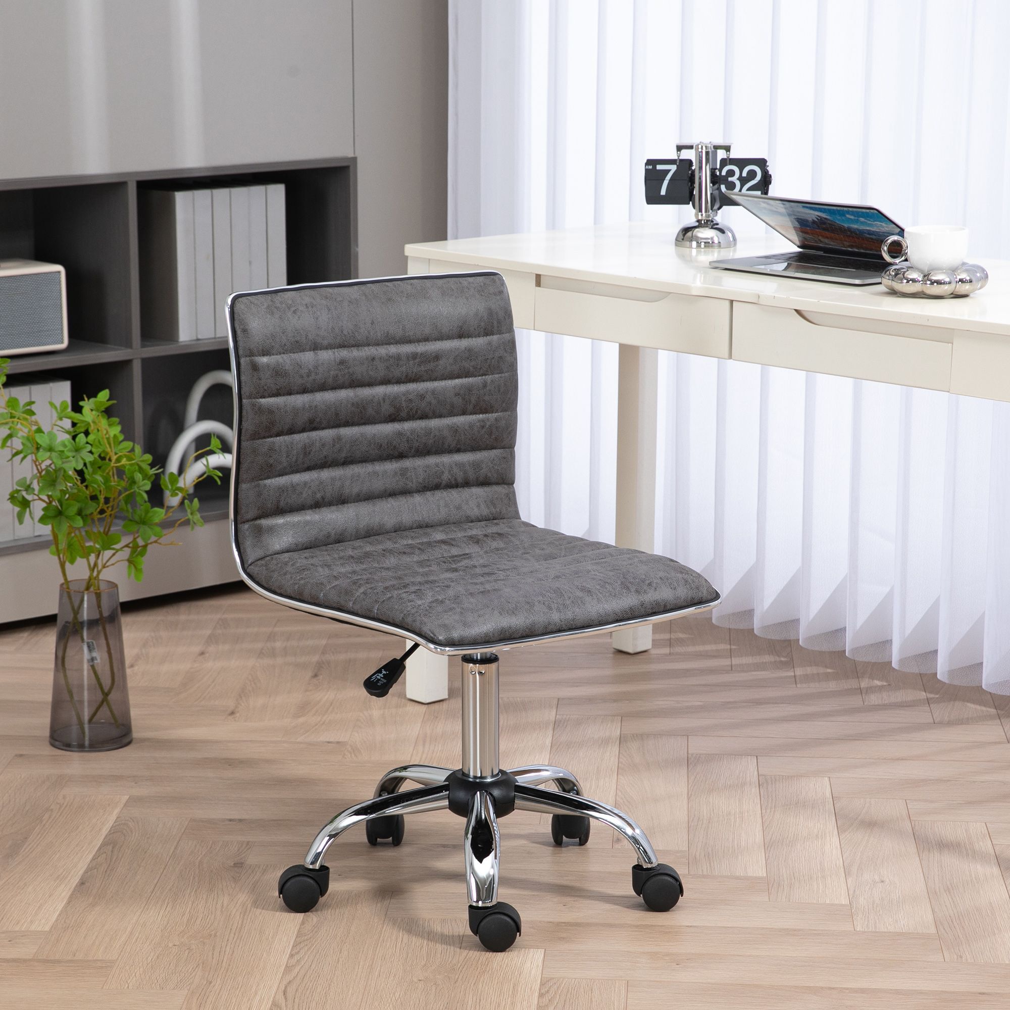 Vinsetto Adjustable Swivel Office Chair With Armless Mid-back In Microfibre Cloth And Chrome Base - Grey