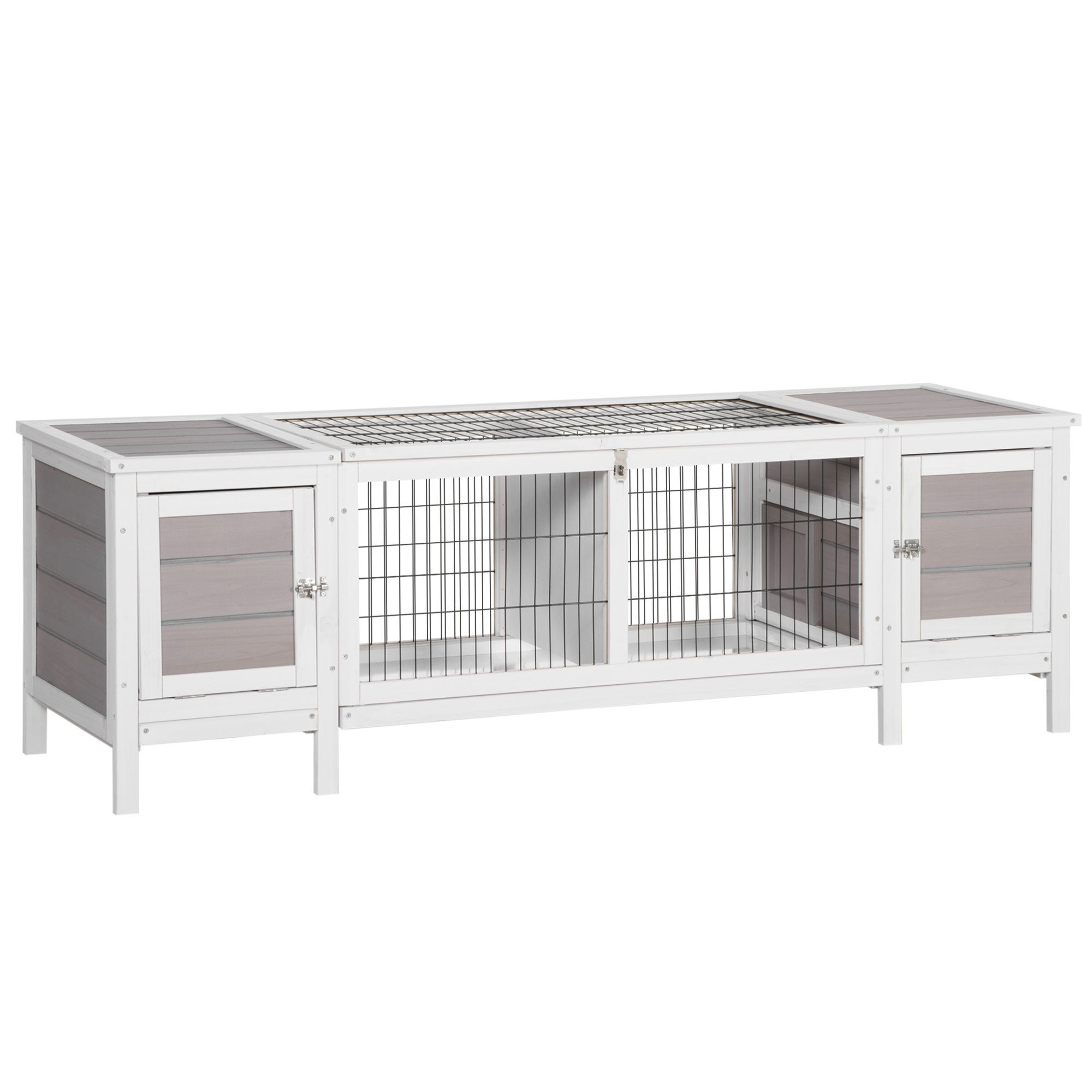 Pawhut Wooden Rabbit Hutch, Guinea Pig Cage, Separable Bunny Run, Small Animal House For Indoor With Slide-out Tray, 161 X 50.5 X 53.3cm, Grey