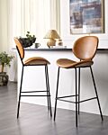 Set Of 2 Dining Chairs Golden Beige Armless Leg Caps Faux Pu Leather Black Iron Legs Contemporary Retro Design Dining Room Seating Beliani