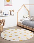 Area Rug Light Beige And Yellow Cotton Ø 140 Cm Round Boho Style Living Room Kids Children's Room Beliani