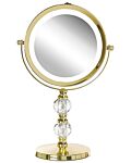 Makeup Mirror Gold Iron Metal Frame Ø 13 Cm With Led Light 1x/5x Magnification Double Sided Cosmetic Desktop Beliani